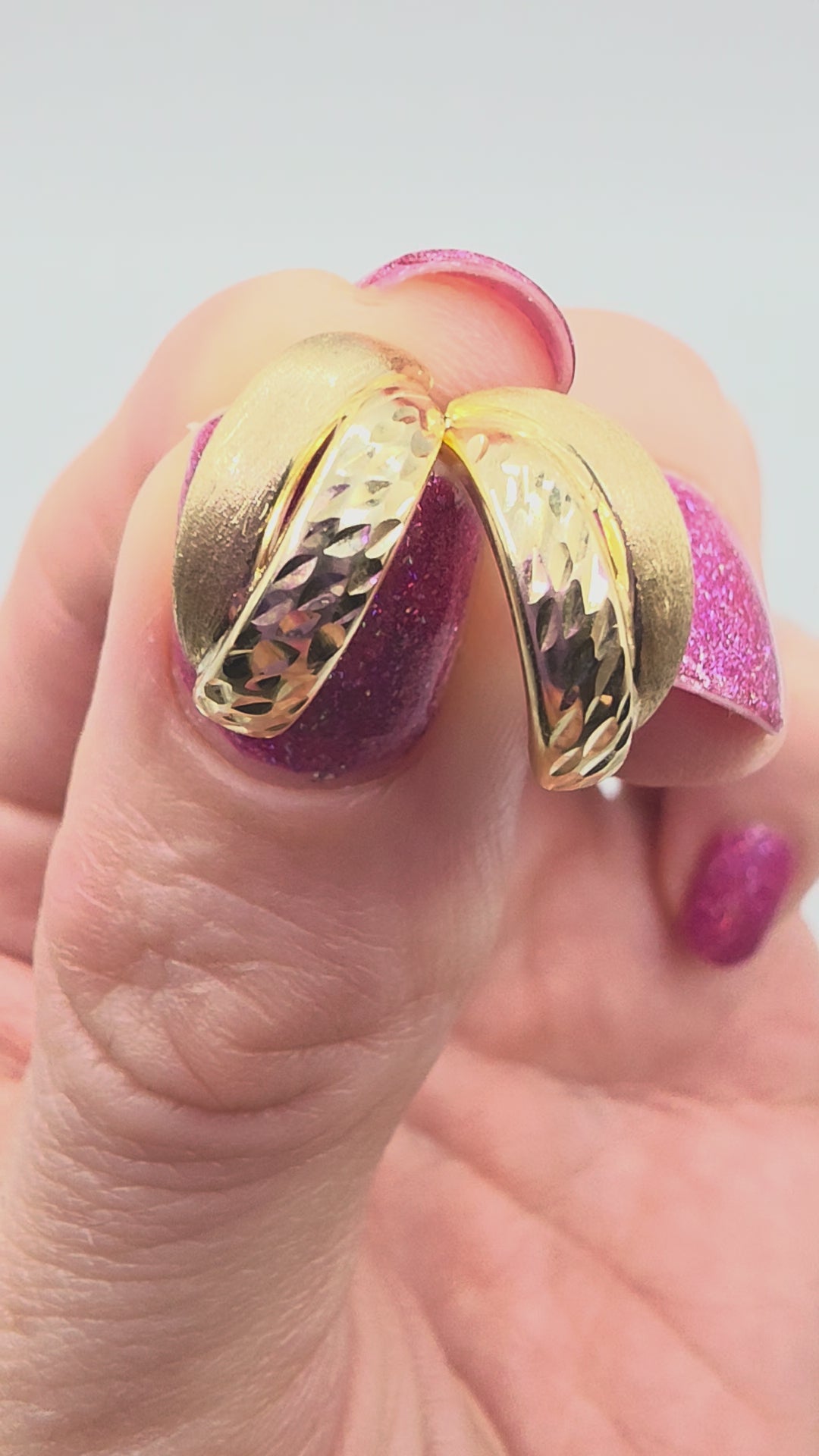 Solid 10K Yellow Gold Dual Textured Half-Hoop Earrings