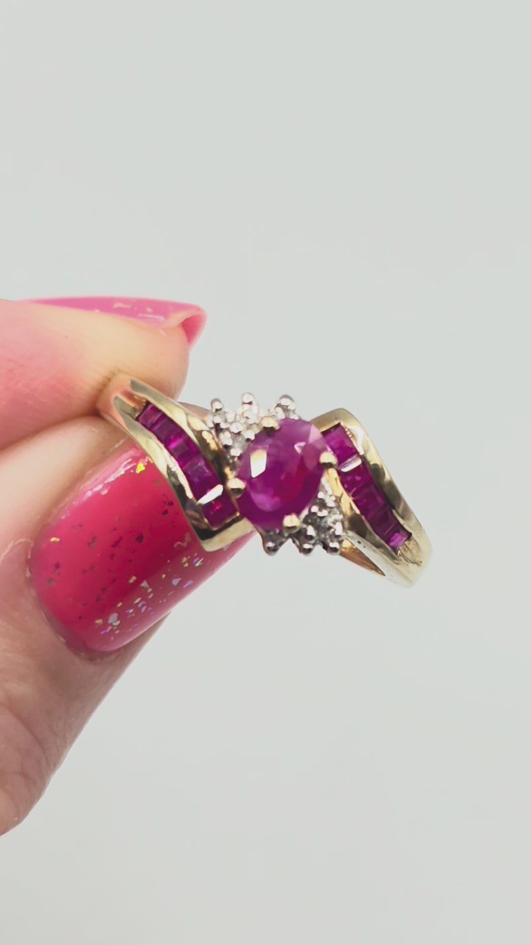 Solid 10K Yellow Gold Ring with Oval-Cut Ruby and Ruby & Diamond Accents - Size 7