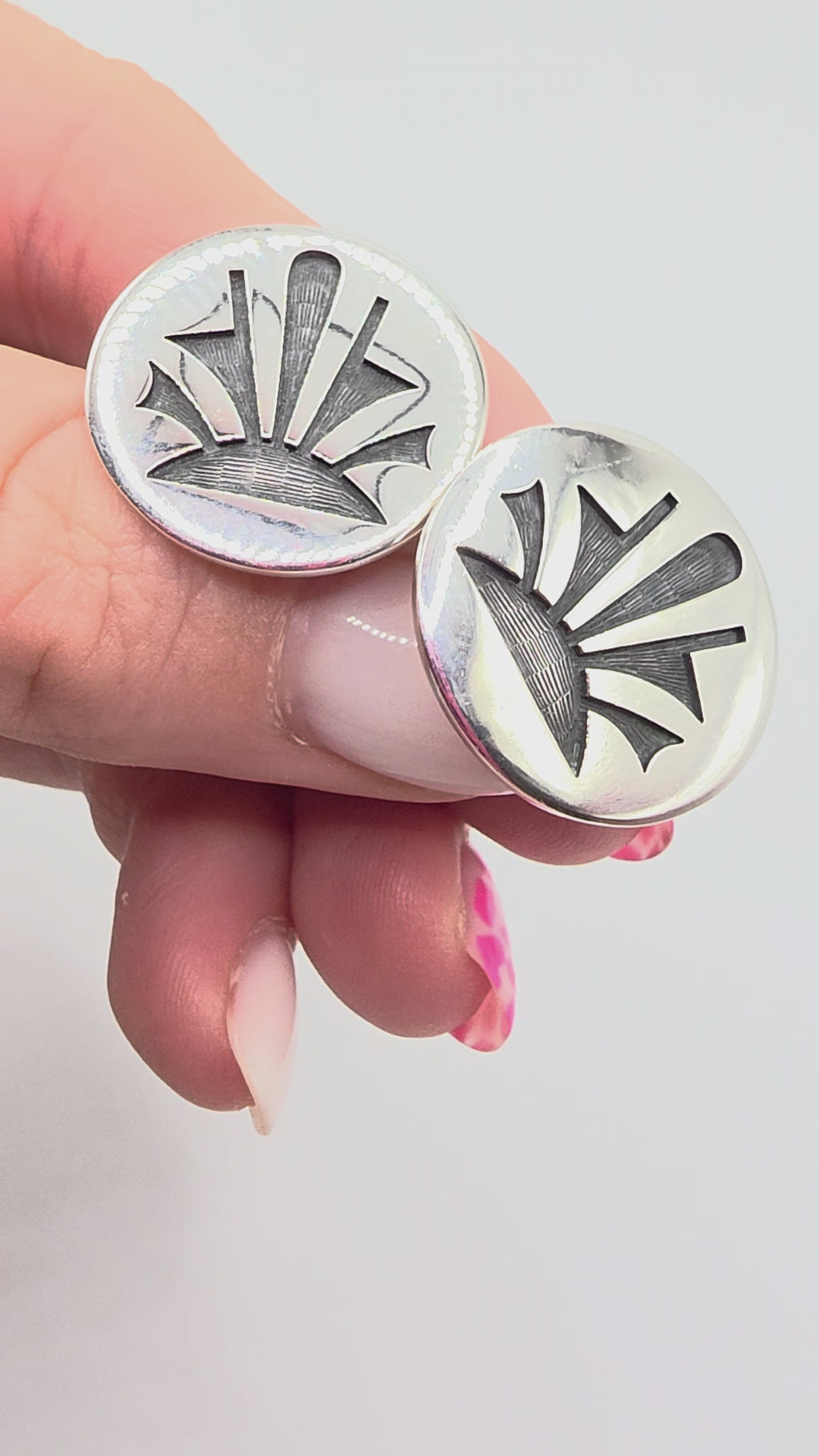 Hopi Silvercraft Guild Sterling Silver Overlay Stud Earrings with Sunburst Rays Over Textured Oxidized Ground Video