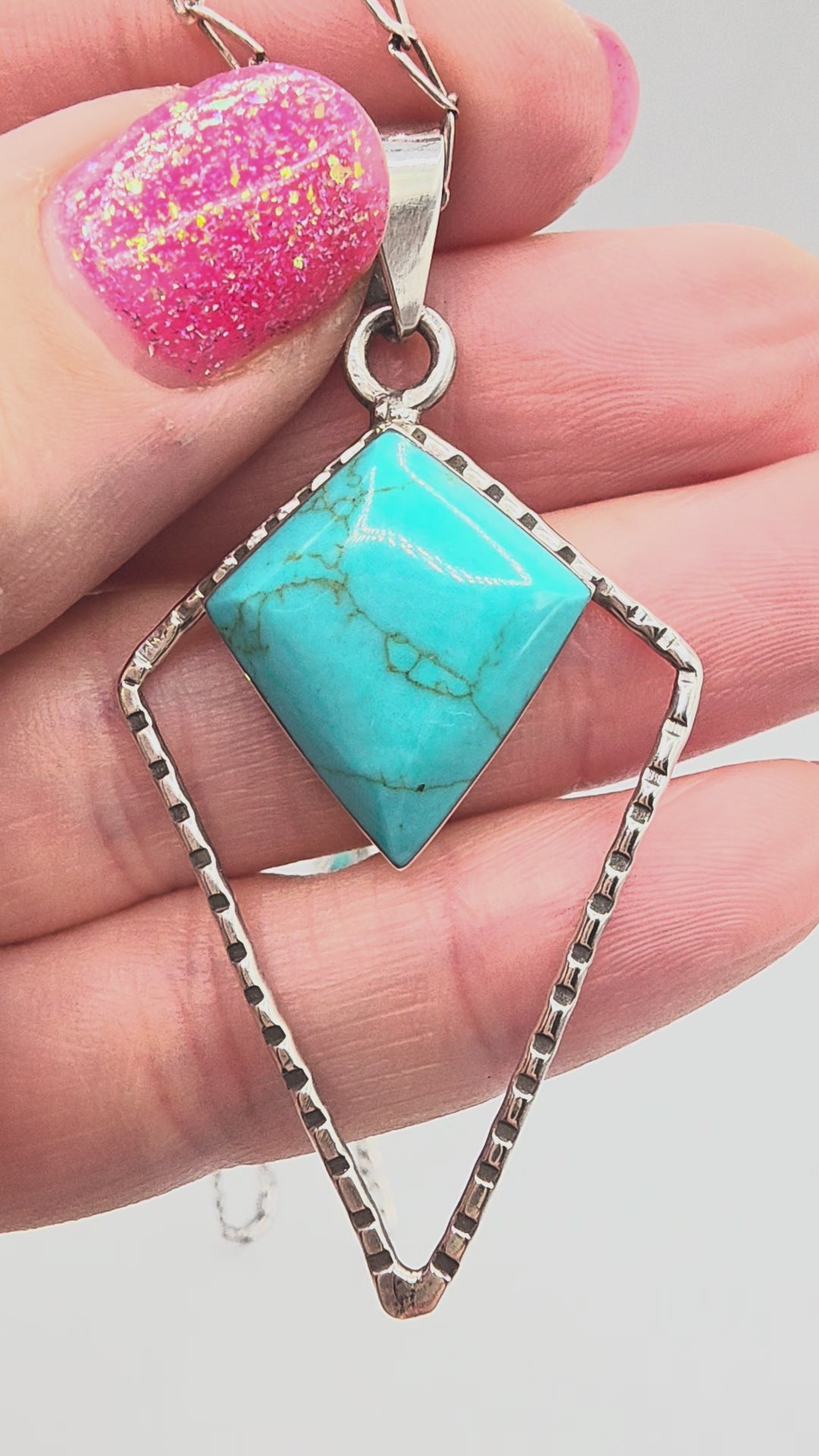 925 Sterling Silver Turquoise Geometric Pendant Necklace - Adjustable