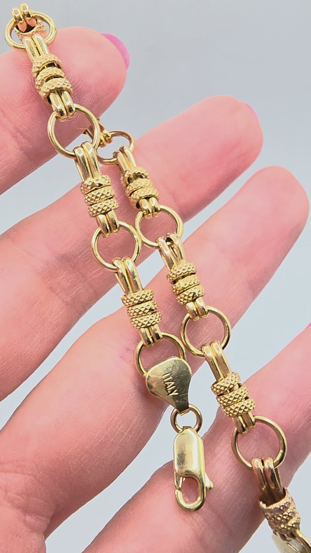 Unique Vintage Solid 14K Yellow Gold Station Link Bracelet - 7 Inch