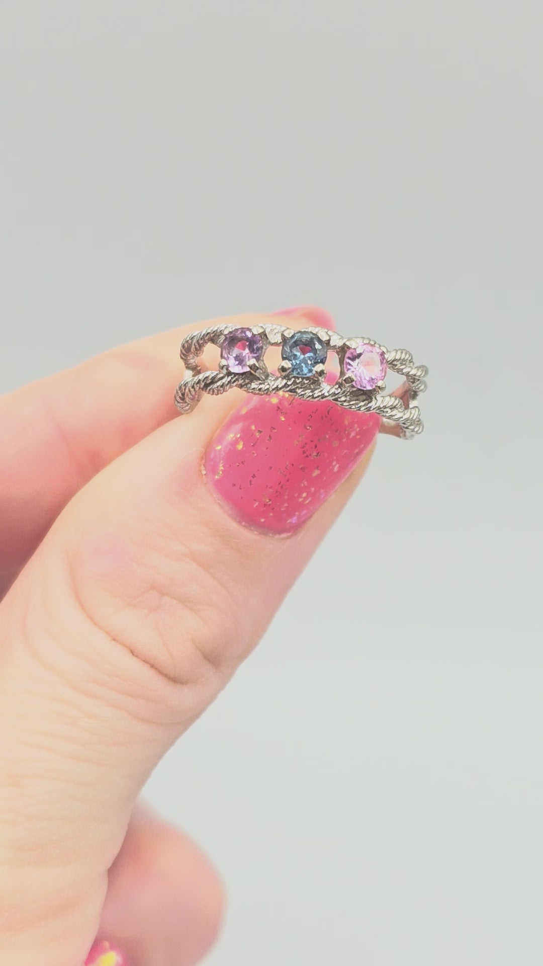 Solid 10K Gold Ring with Blue Spinel, Pink Topaz and Imperial Topaz - Size 7.5
