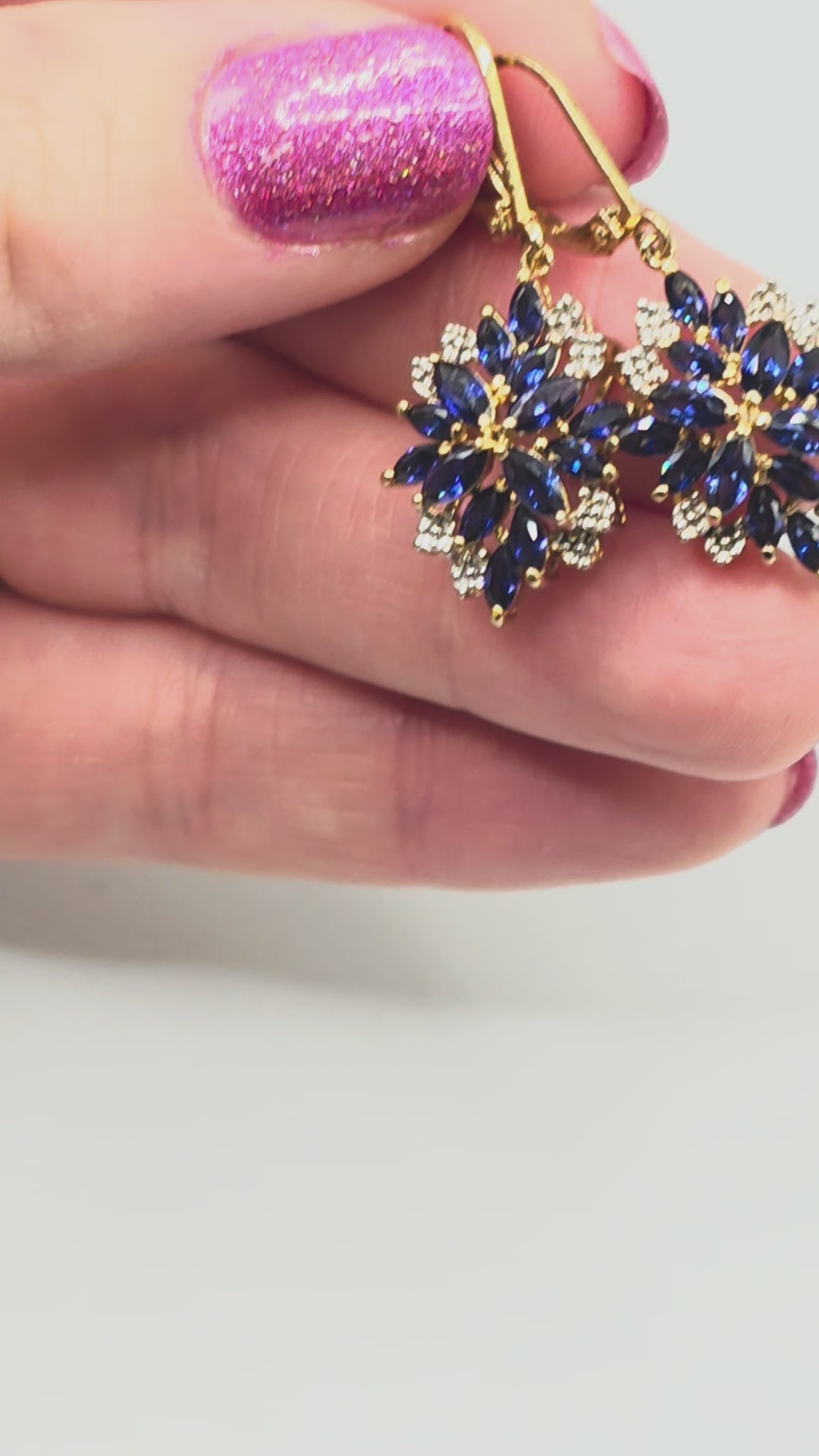 925 Sterling Silver Gold Vermeil Earrings with Blue Sapphire & Diamond Cluster