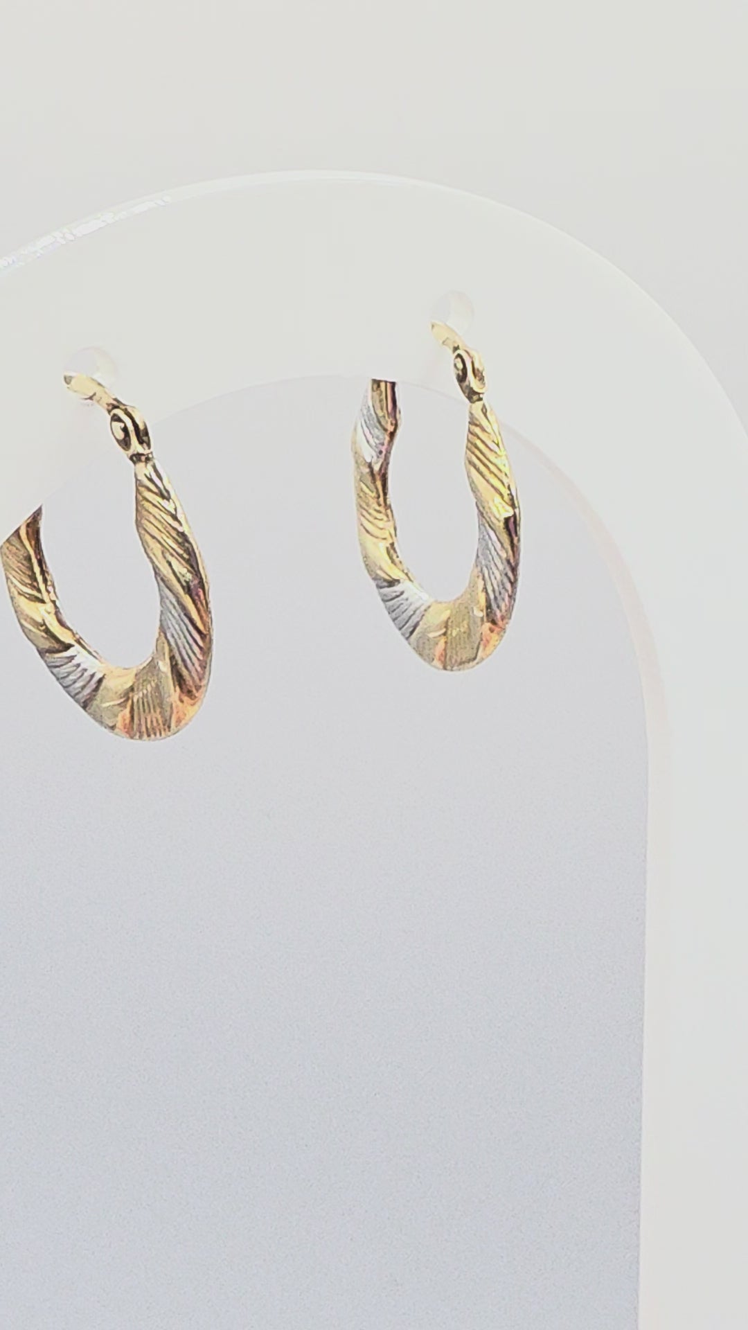 Solid 10K Two-Tone Gold Ribbed Textured Hoop Earrings
