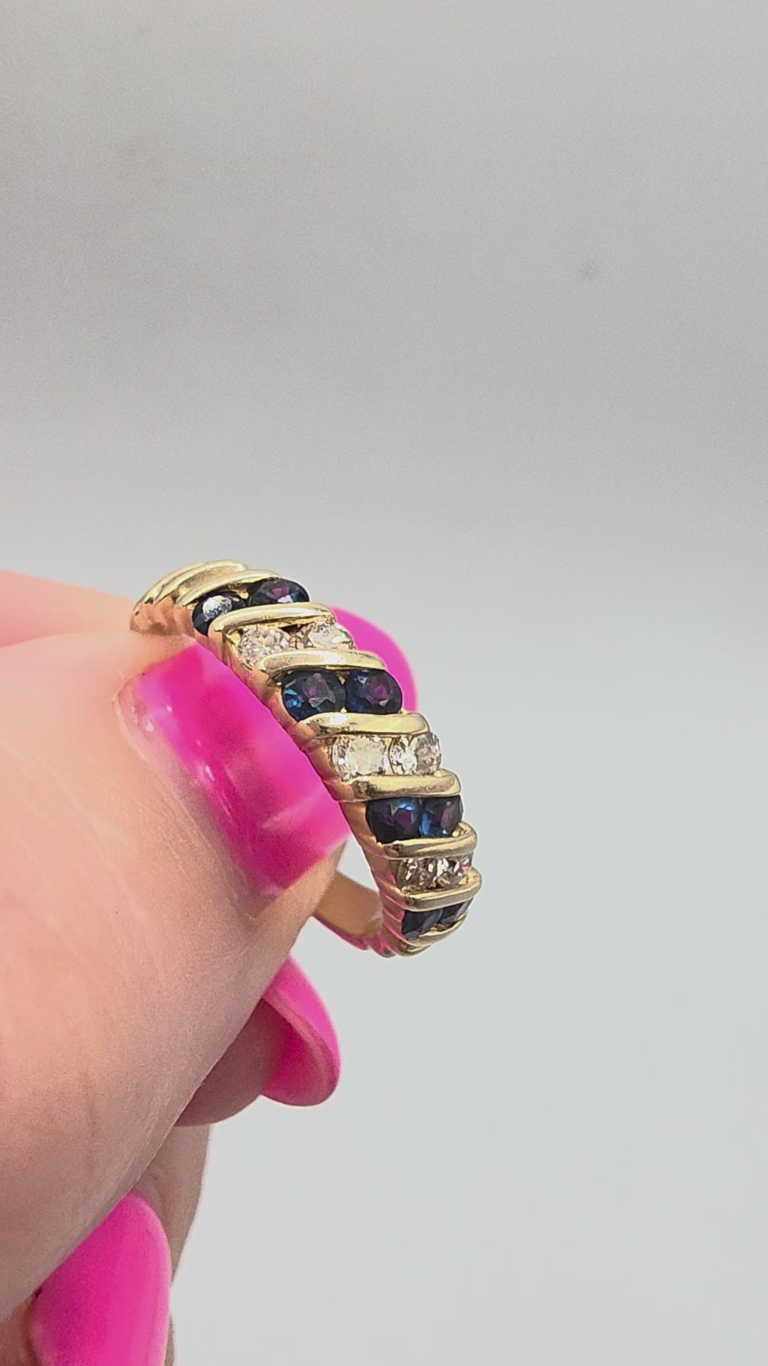 Vintage EFFY BH Solid 14K Yellow Gold Dark Blue Topaz & Diamond Ring - Size 6