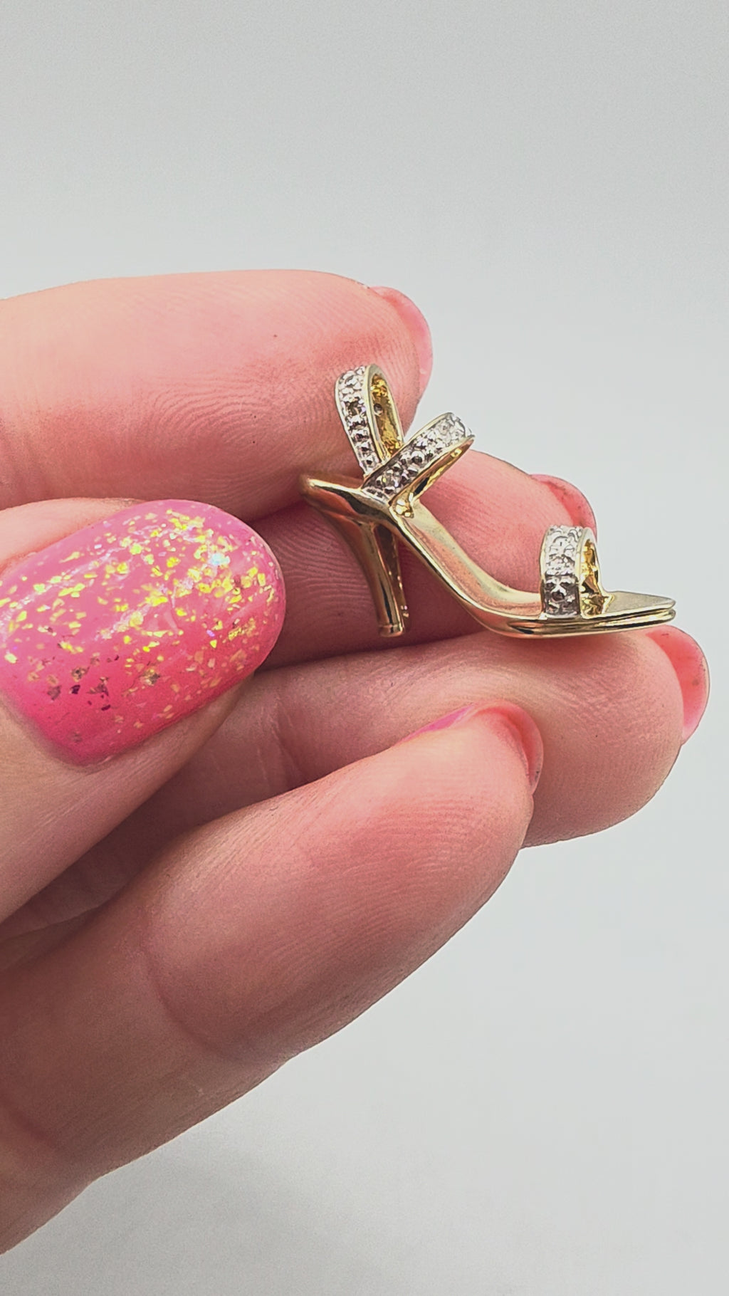 Solid 10K Gold High Heel Stiletto Necklace Pendant with Diamond Accents