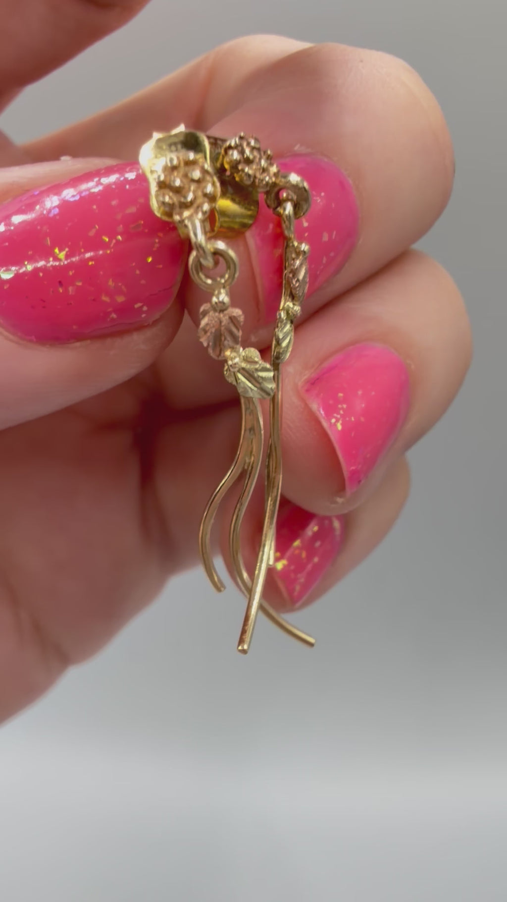 Solid 10K Multi-Color Gold Dangle Earrings with Leaf Accents