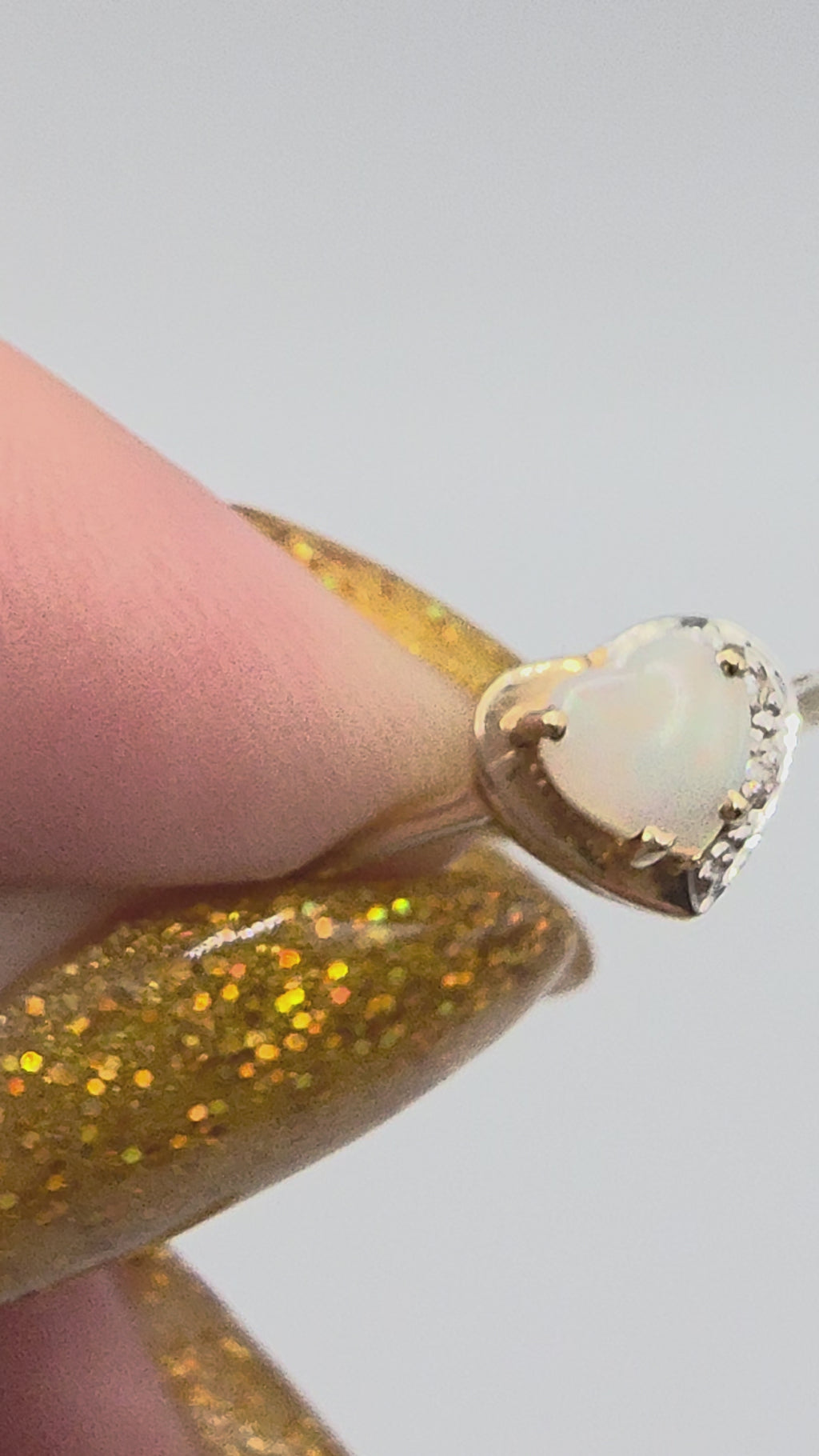 Solid 10K Yellow Gold Heart Cut Opal Ring with Natural Diamond Accents Size 6.25