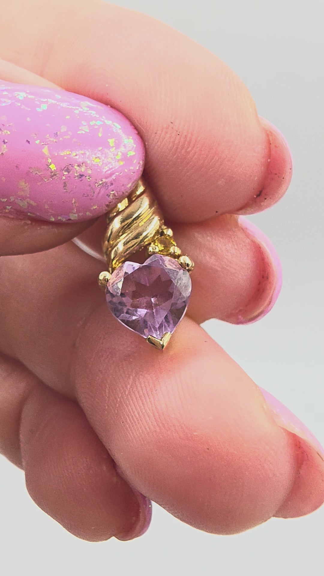 Solid 10K Yellow Gold Heart Cut Amethyst Pendant with Citrine Accent