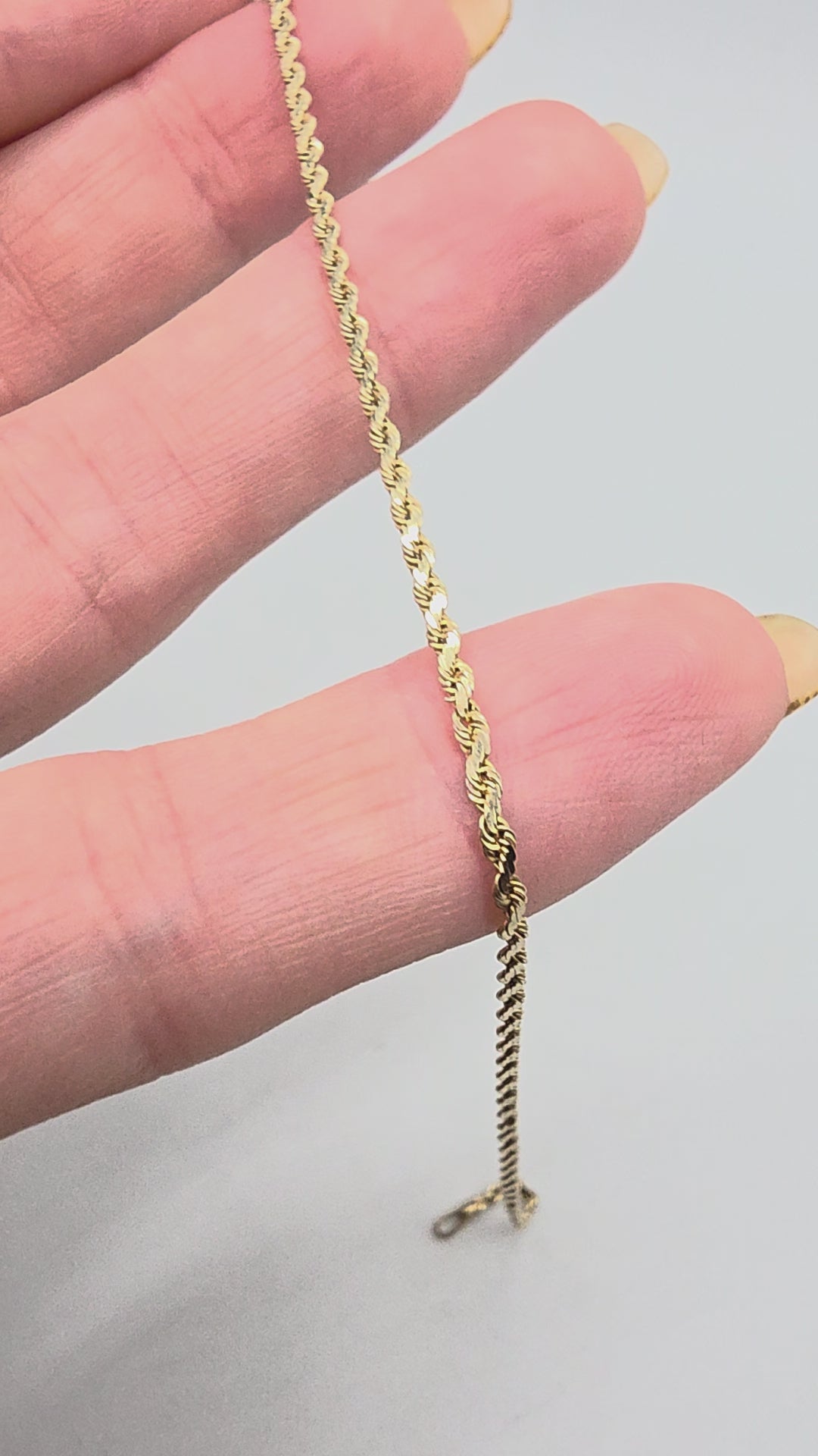 Vintage OroAmerica Solid 14K Yellow Gold 1.7mm Rope Chain Bracelet 7 1/8 Inch
