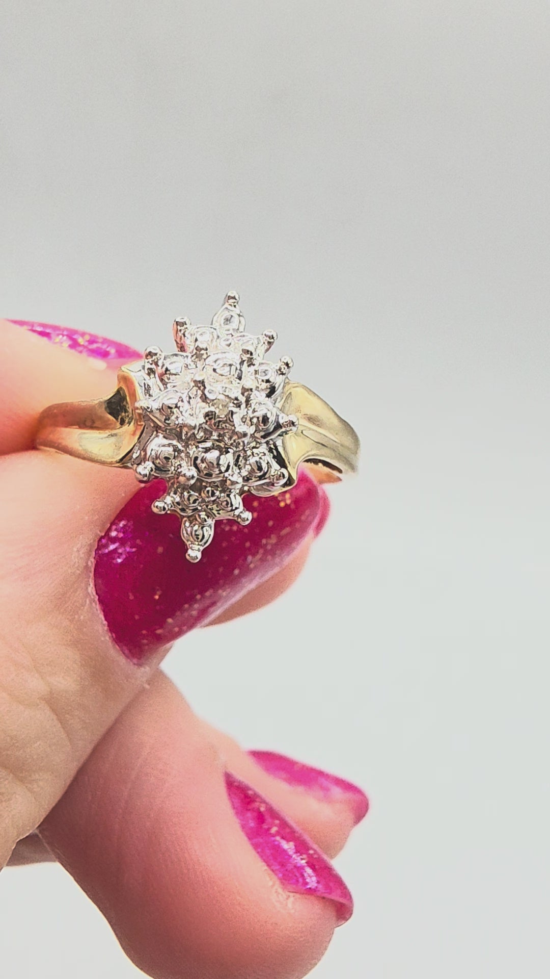 Solid 10K Yellow and White Two Tone Gold Diamond Ring - Size 6.75