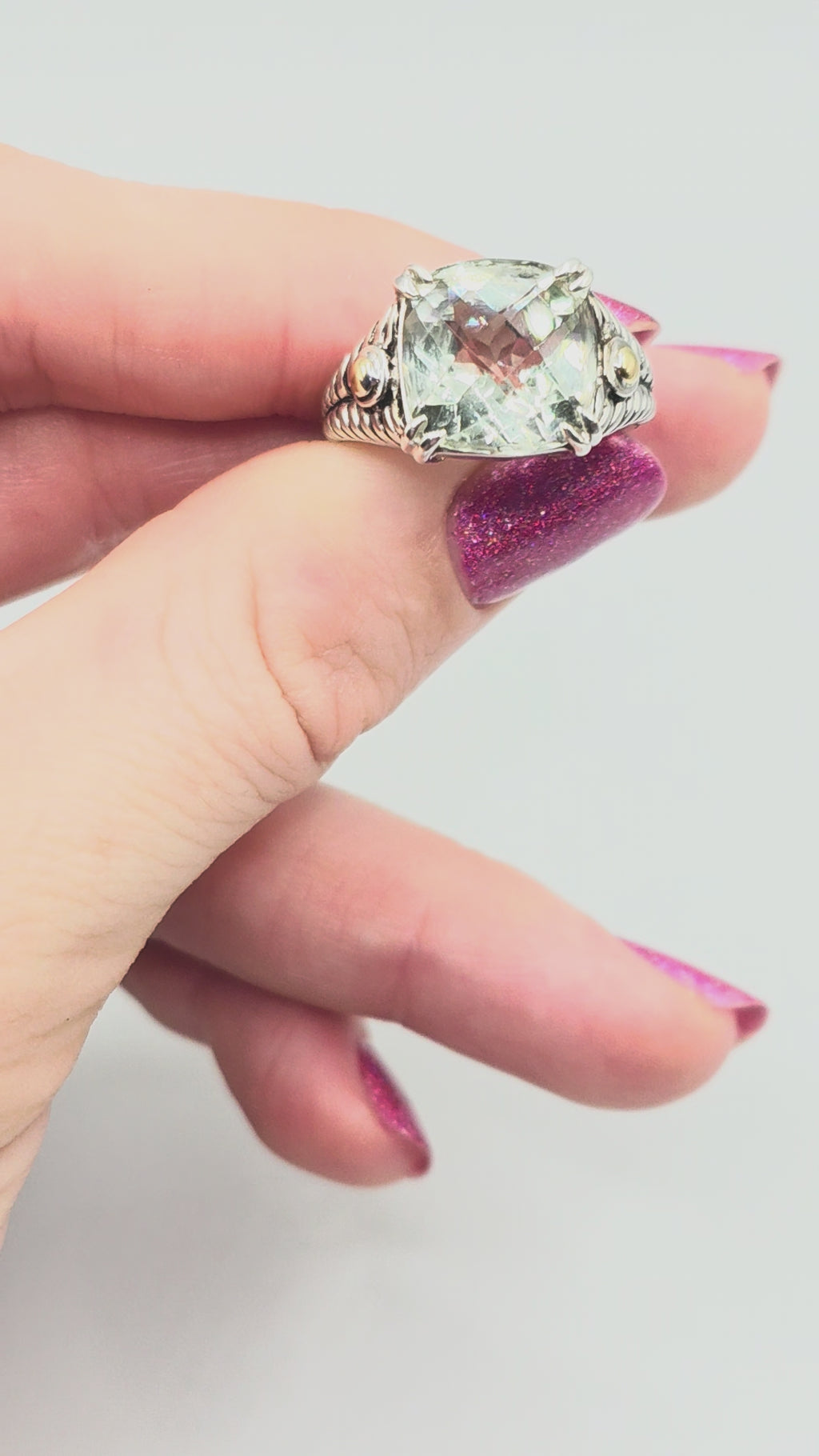 EFFY Sterling Silver Prasiolite Ring with Solid 18K Gold Accents - Size 7.25