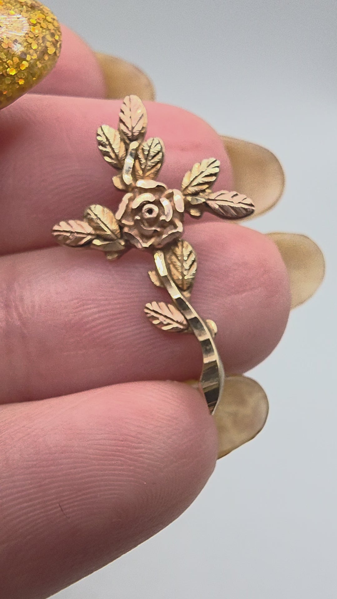 Vintage Black Hills Solid 10K Tri Color Rose Flower Pendant 12K Leaf Accents