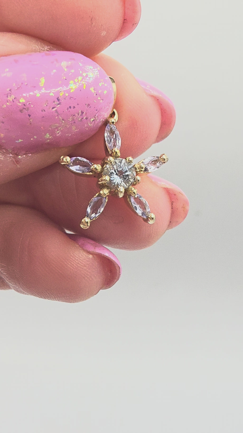 Solid 10K Yellow Gold Star Pendant with Blue Topaz and Tanzanite