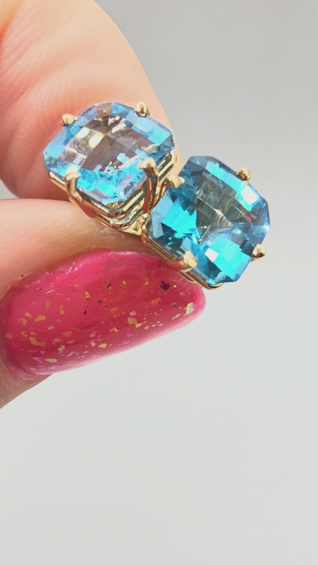 Solid 14K Yellow Gold Cushion Cut Blue Topaz Stud Earrings