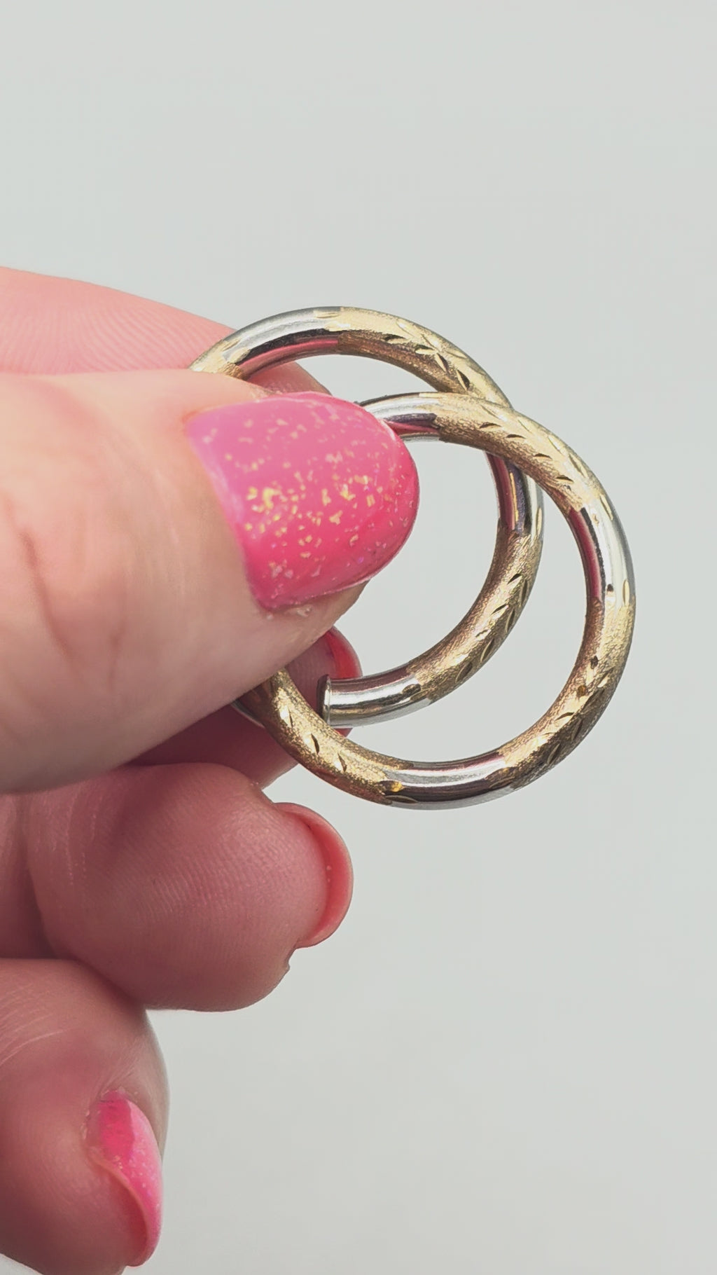 Solid 10K Two-Tone Yellow & White Gold Textured Hoop Earrings