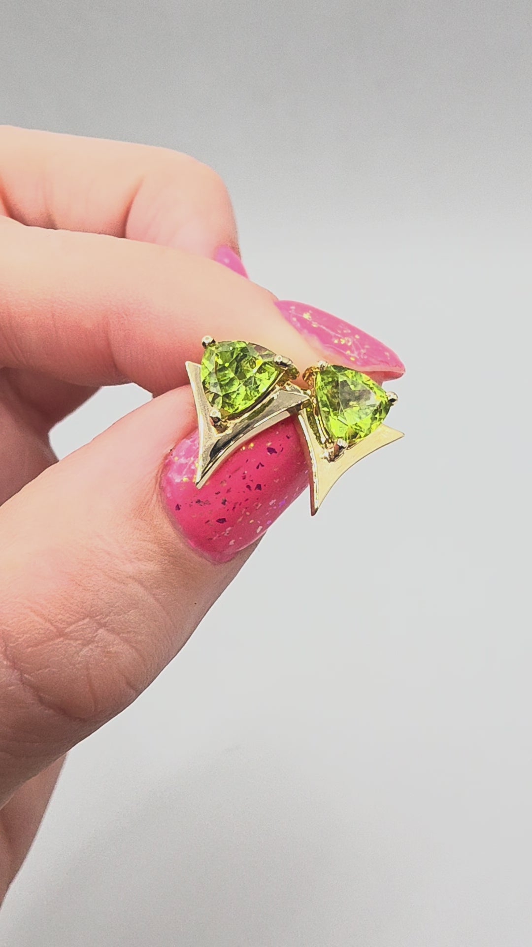 Solid 14K Yellow Gold Trillion Cut Peridot Stud Earrings