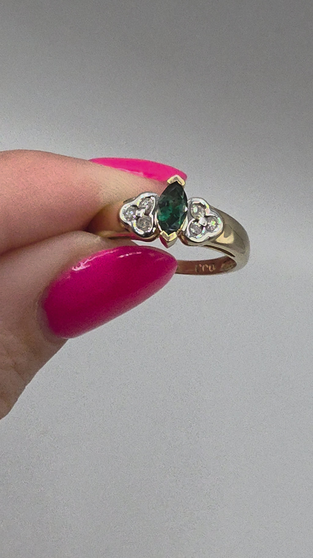 Vintage Black Hills Gold CCO Solid 14K Marquise Emerald Diamond Ring Size 6.75