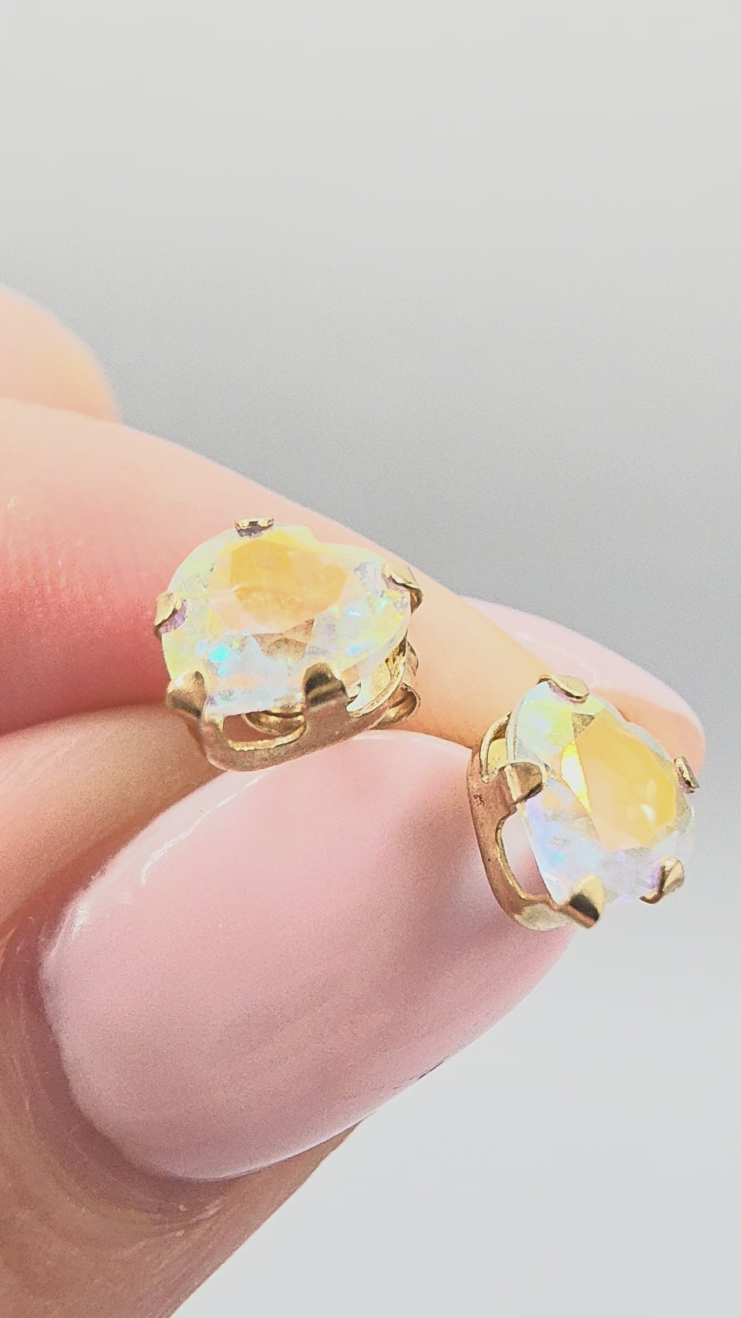 Solid 10K Yellow Gold Heart Cut Mystic Platinum Topaz Stud Earrings