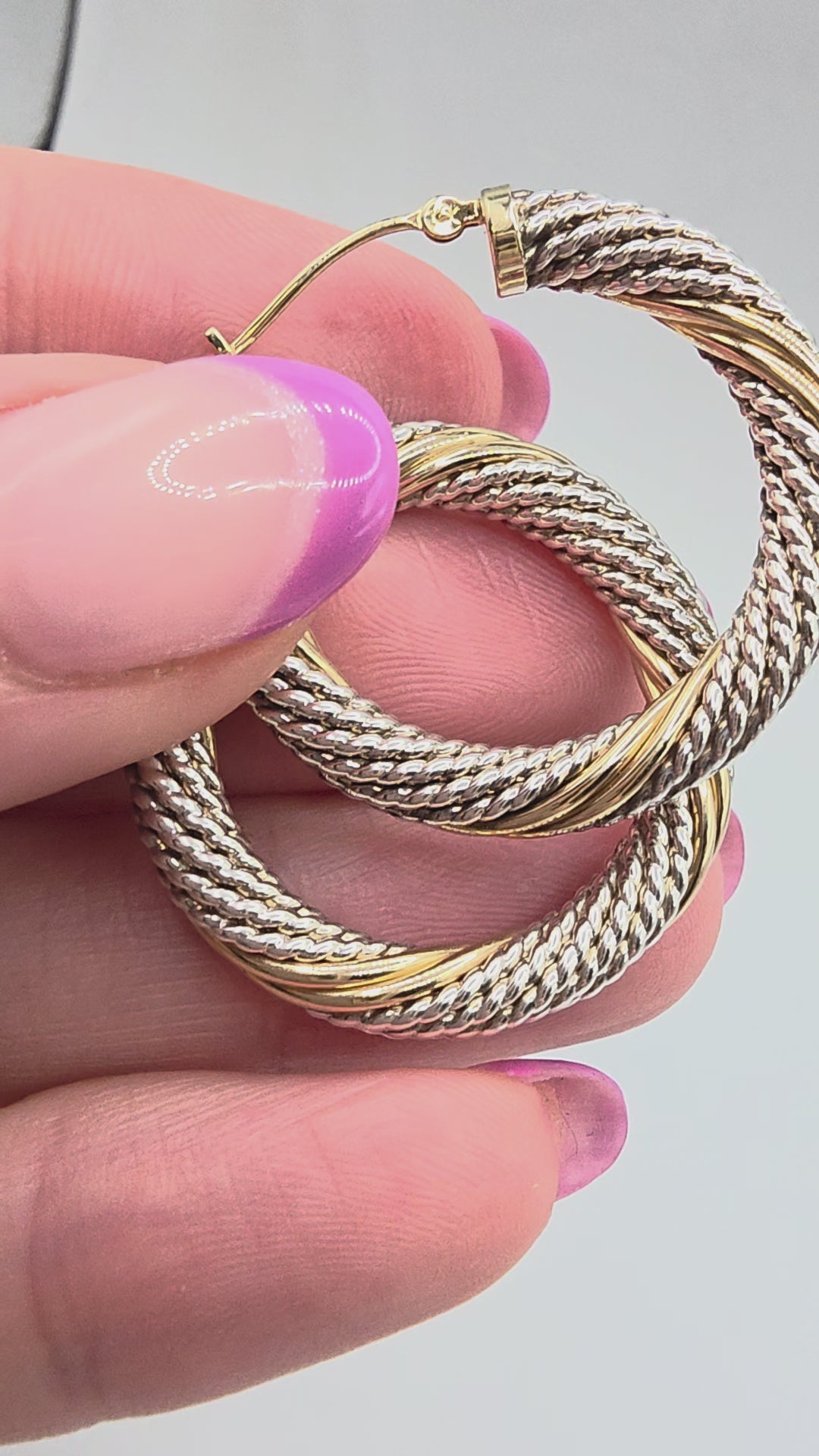 925 Sterling Silver Twisted Rope Hoop Earrings Solid 14K Yellow Gold Accents