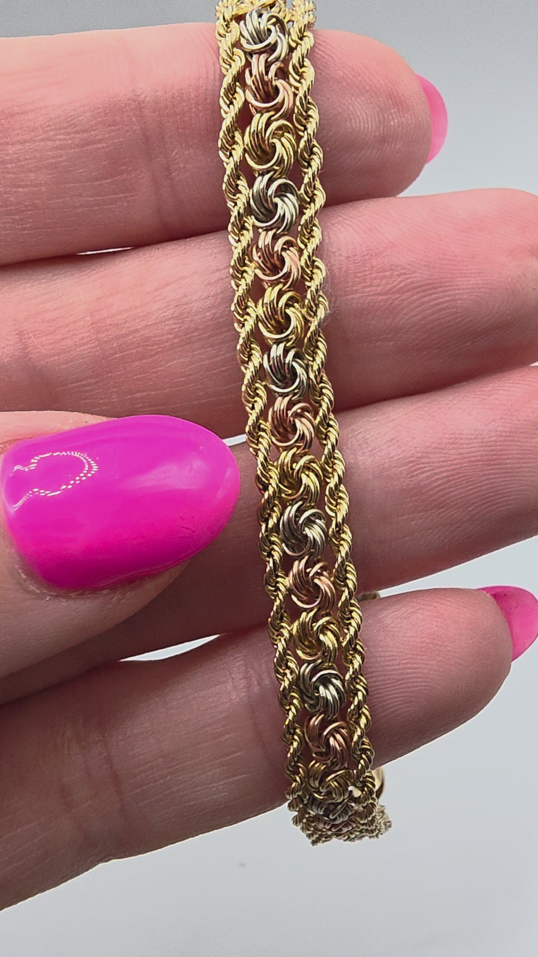 RESERVED AAJ Solid 14K Tri Color Gold  Rosetta Knot Link Chain Bracelet - 7.5 Inch