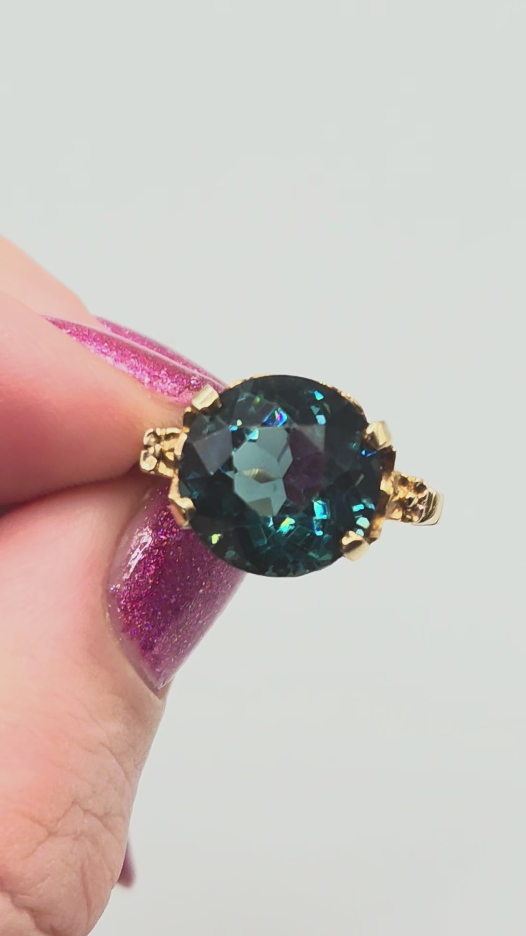 Solid 10K Yellow Gold Ring with Large Round-Cut Teal CZ– Size 5