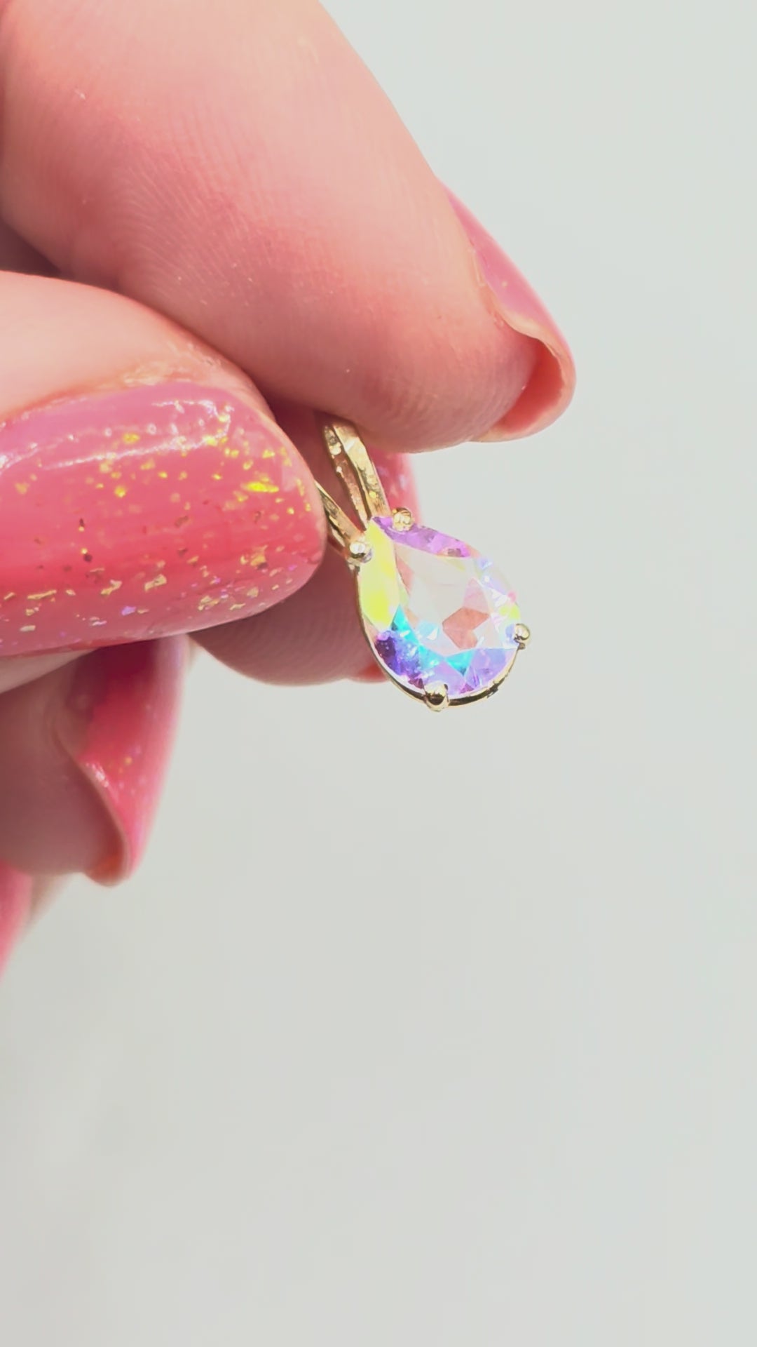 Solid 10K Yellow Gold Pendant with Pear Cut Rainbow Gemstone