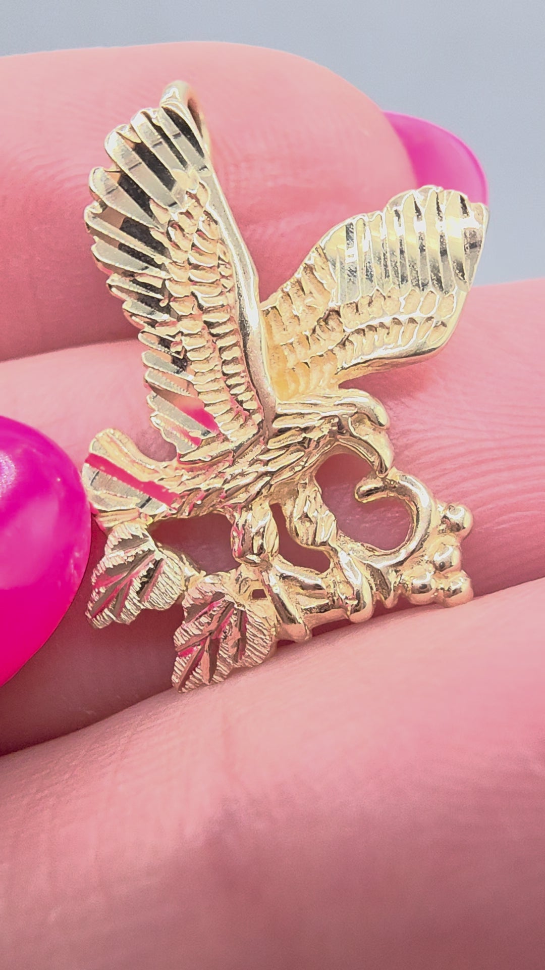 Vintage Black Hills Gold Solid 10K Tri-Color Soaring Eagle Pendant 12K Leaves