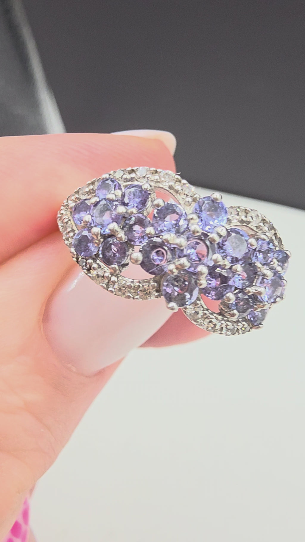 BBJ Sterling Silver Violet Periwinkle CZ Cubic Zirconia Cluster Ring - Size 6
