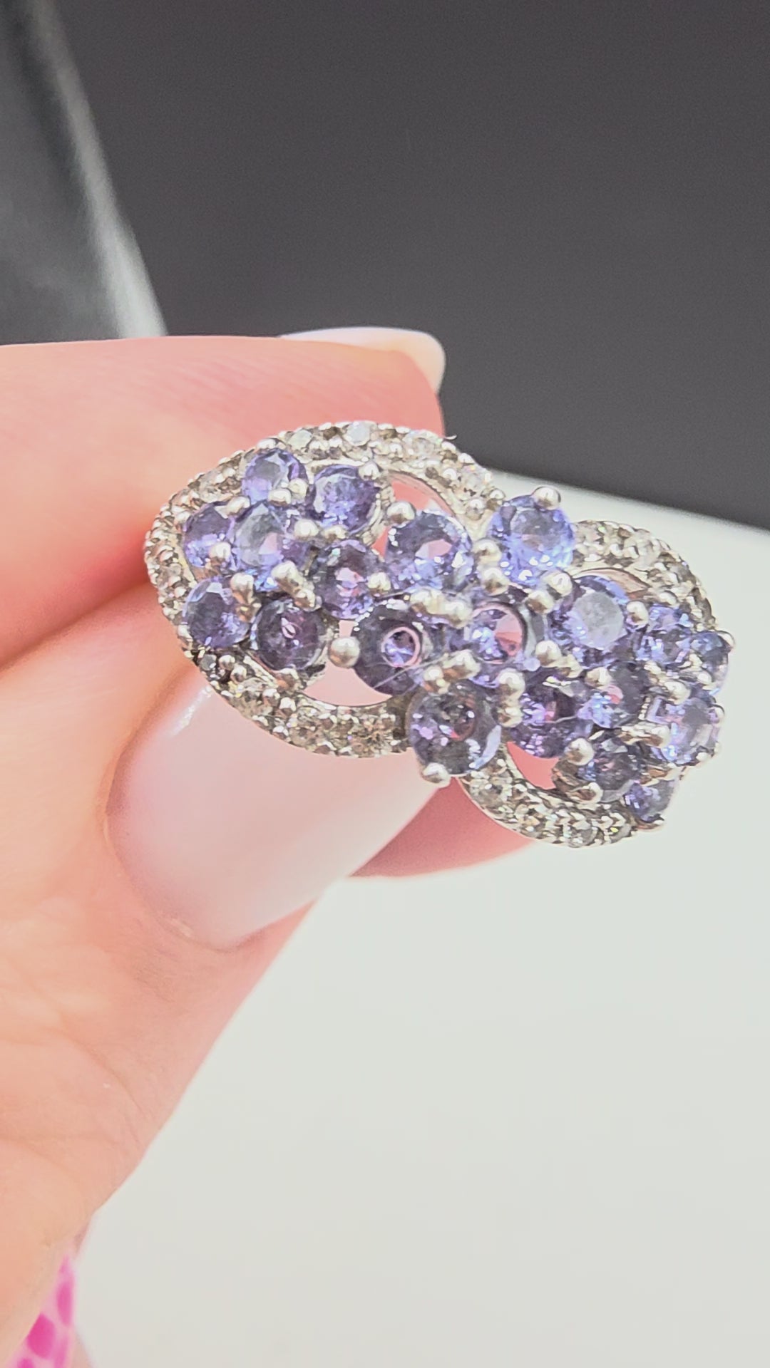 BBJ Sterling Silver Violet Periwinkle CZ Cubic Zirconia Cluster Ring - Size 6