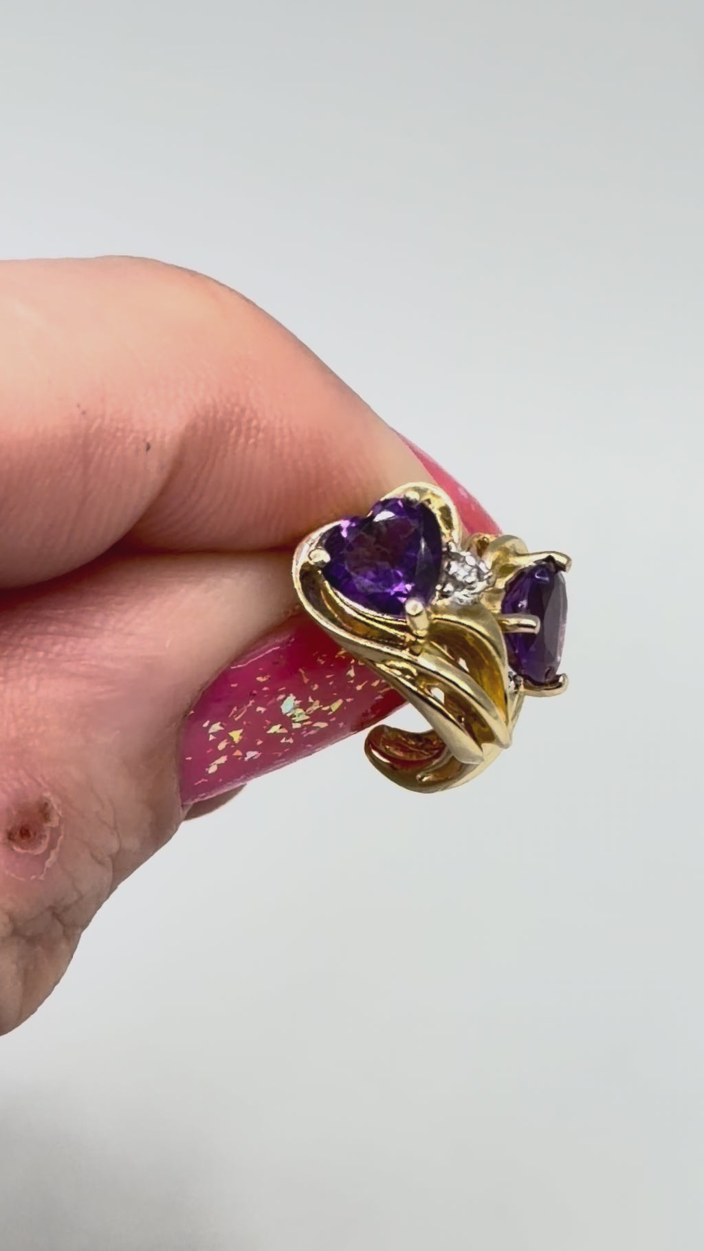 Solid 10K Yellow Gold Stud Earrings with Heart Cut Amethysts