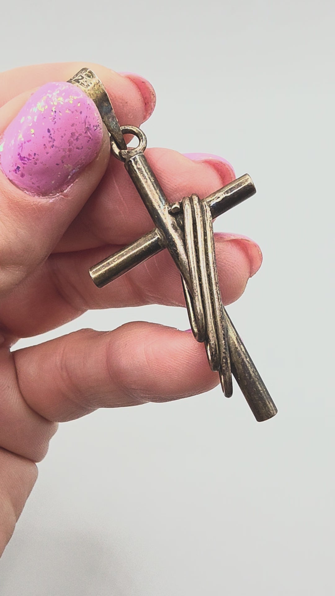 925 Sterling Silver Large Wrapped Cross Necklace Pendant - 2 Inch