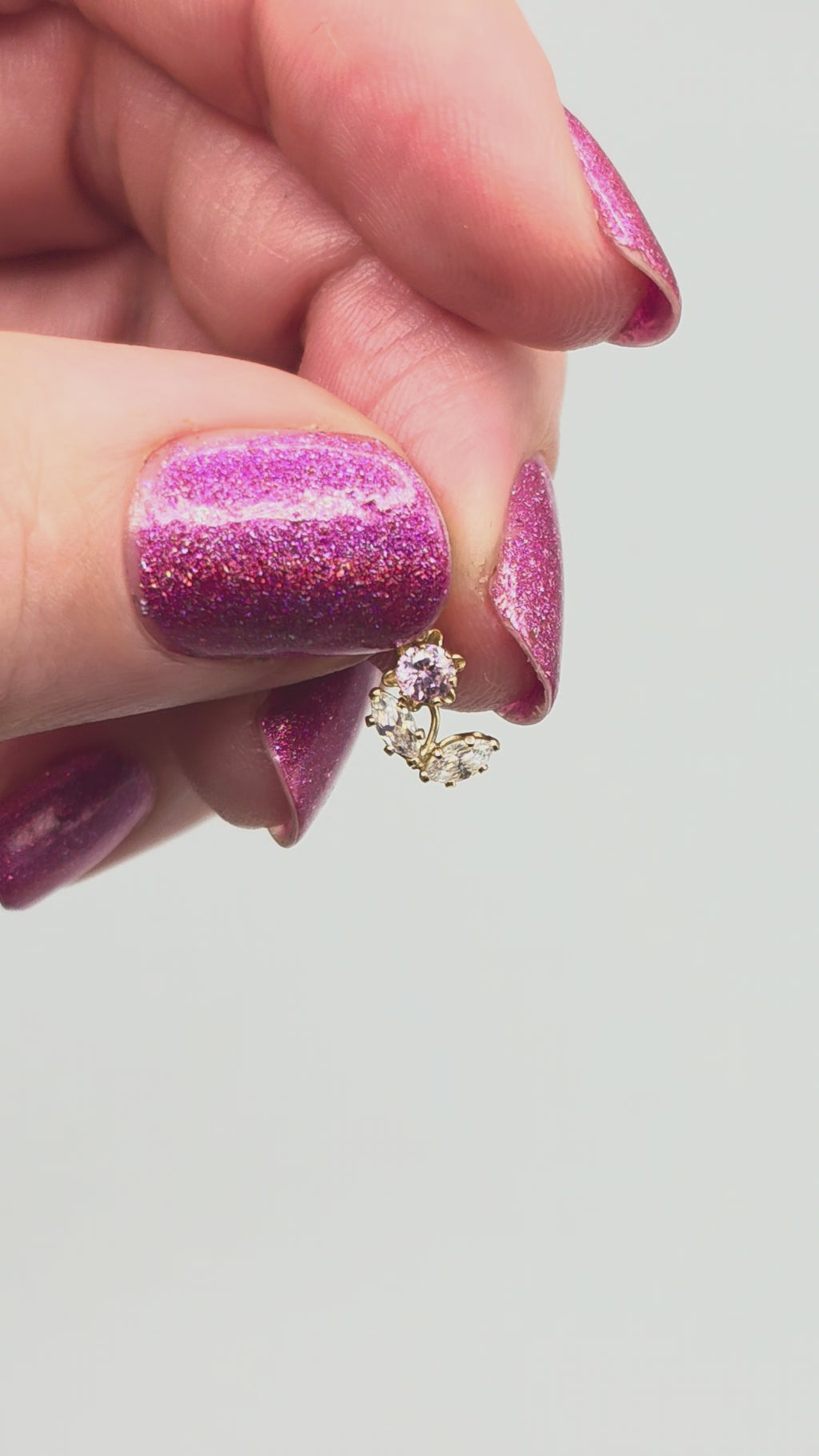 Solid 10K Yellow Gold Flower Necklace Pendant with Pink & White CZs