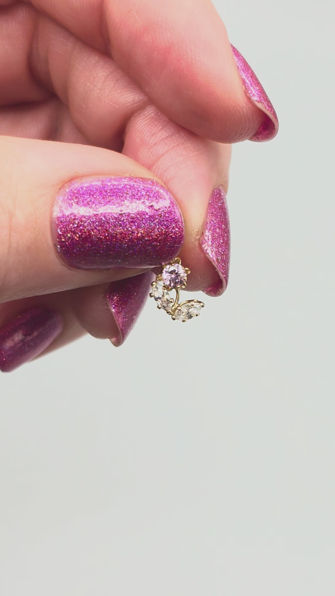 Solid 10K Yellow Gold Flower Necklace Pendant with Pink & White CZs