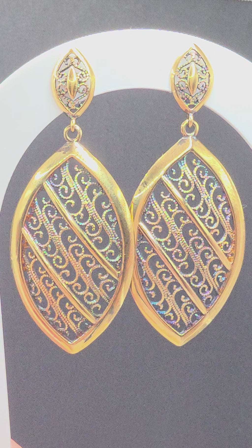 Veronese Italy 925 Sterling Silver Gold Vermeil Rainbow Patina Filigree Earrings