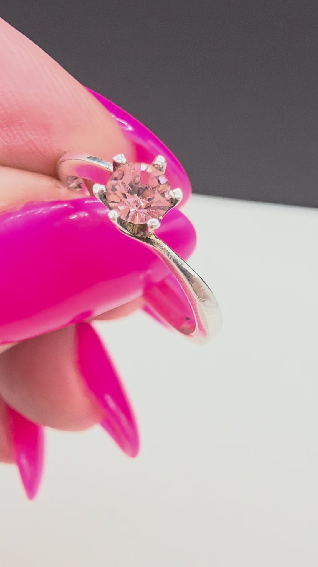 Sterling Silver Ring with Pink Gem Size 4.25