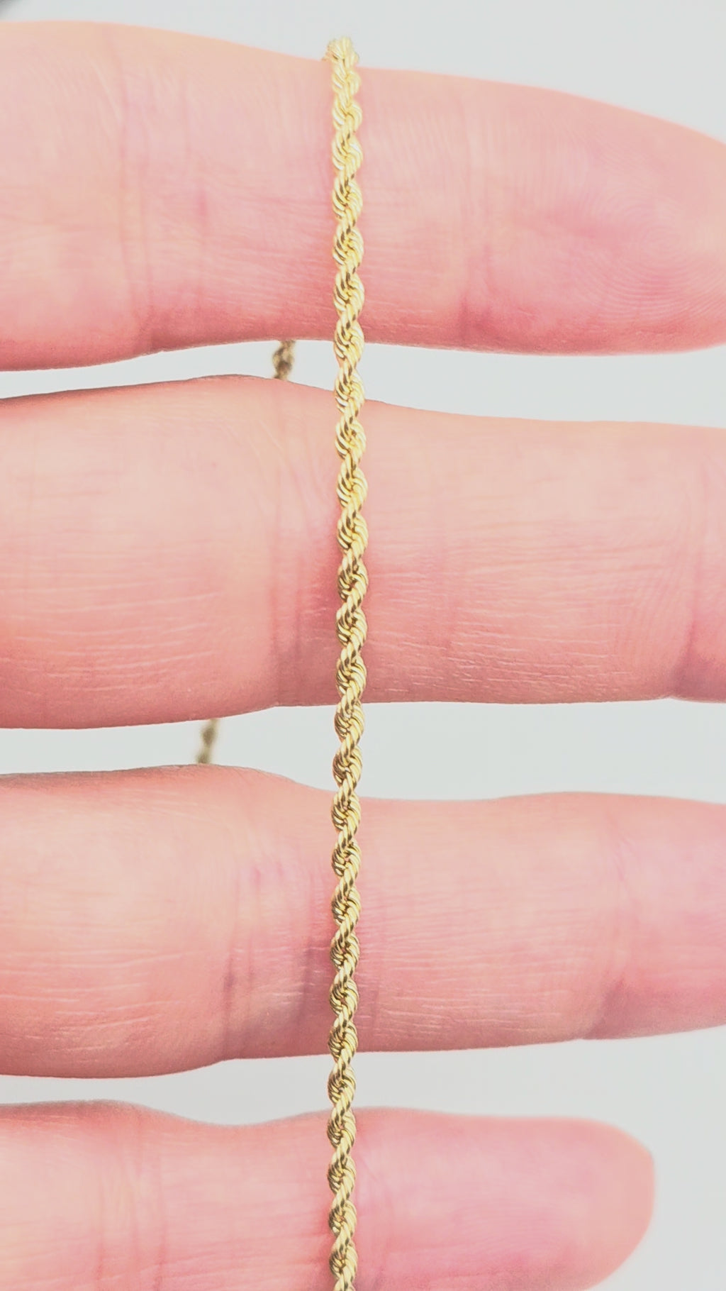 Solid 14K Yellow Gold 1.8mm Rope Chain Bracelet – 7 1/3 Inch