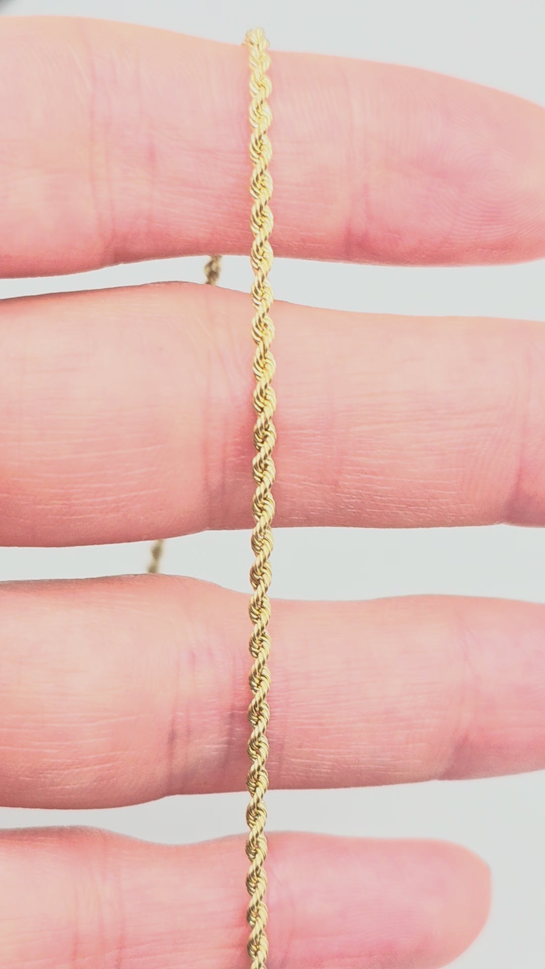 Solid 14K Yellow Gold 1.8mm Rope Chain Bracelet – 7 1/3 Inch