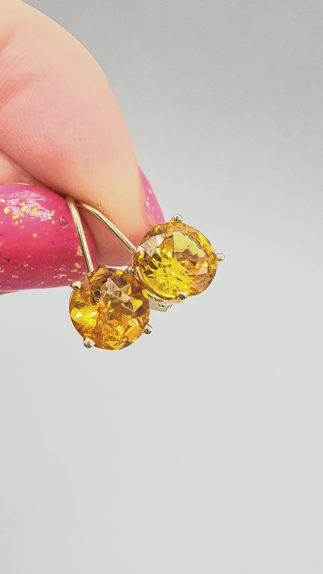 Solid 14K Yellow Gold Round Cut Citrine Leverback Drop Earrings