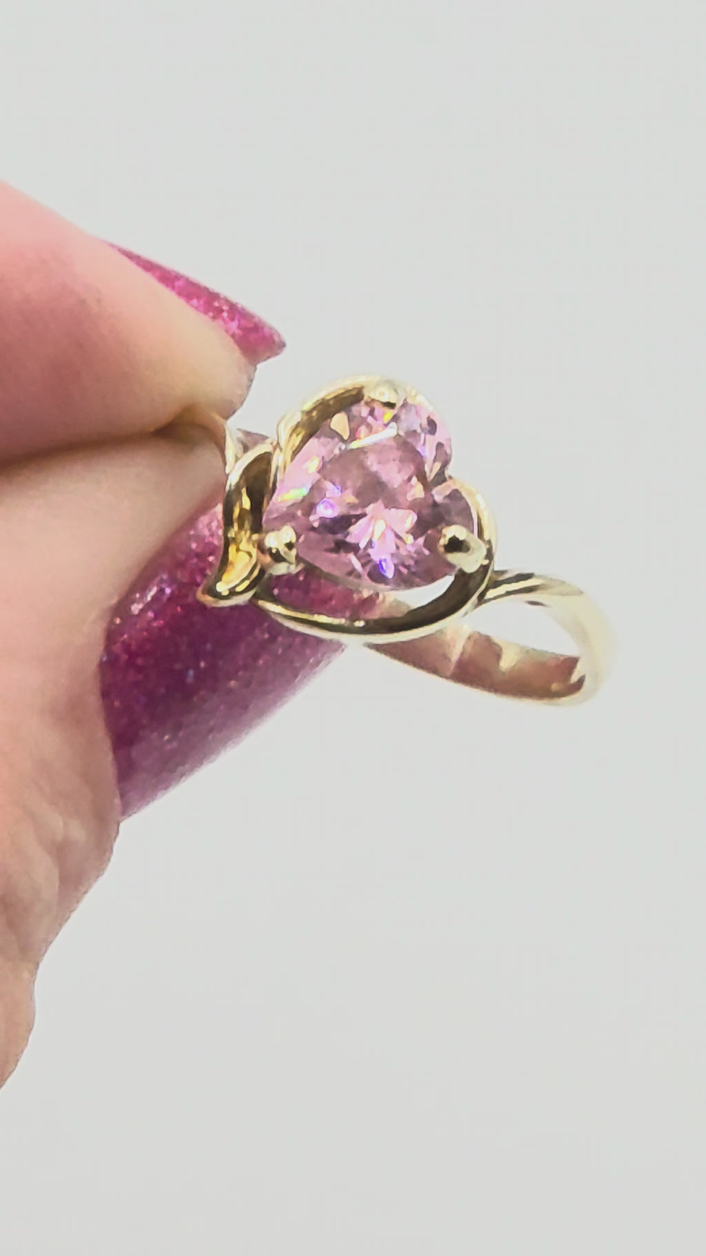 Solid 10K Yellow Gold Ring with Heart-Cut Pink Tourmaline - Sz 7