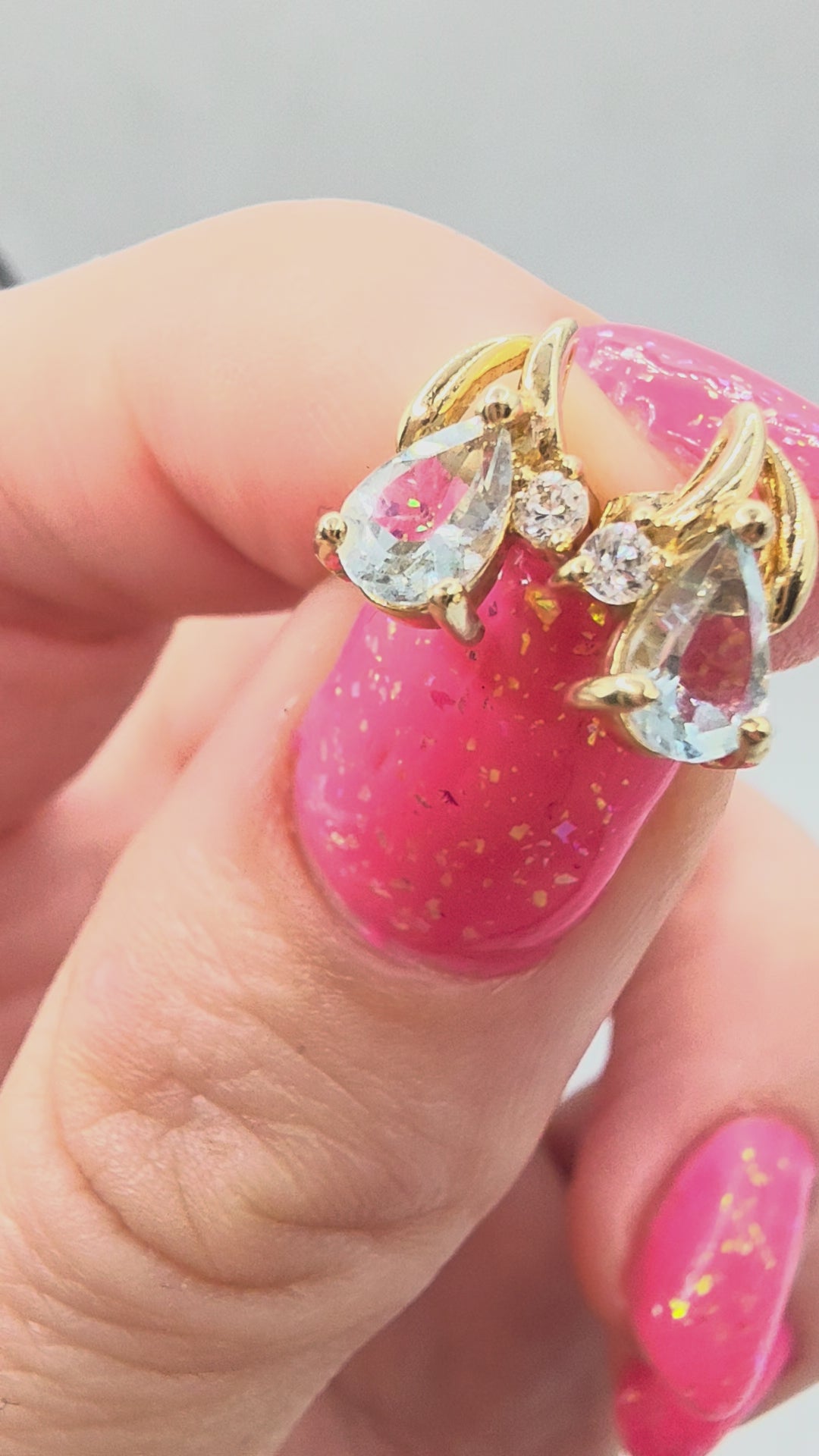 Solid 10K Yellow Gold Pear Cut Aquamarine Stud Earrings with CZ Accent