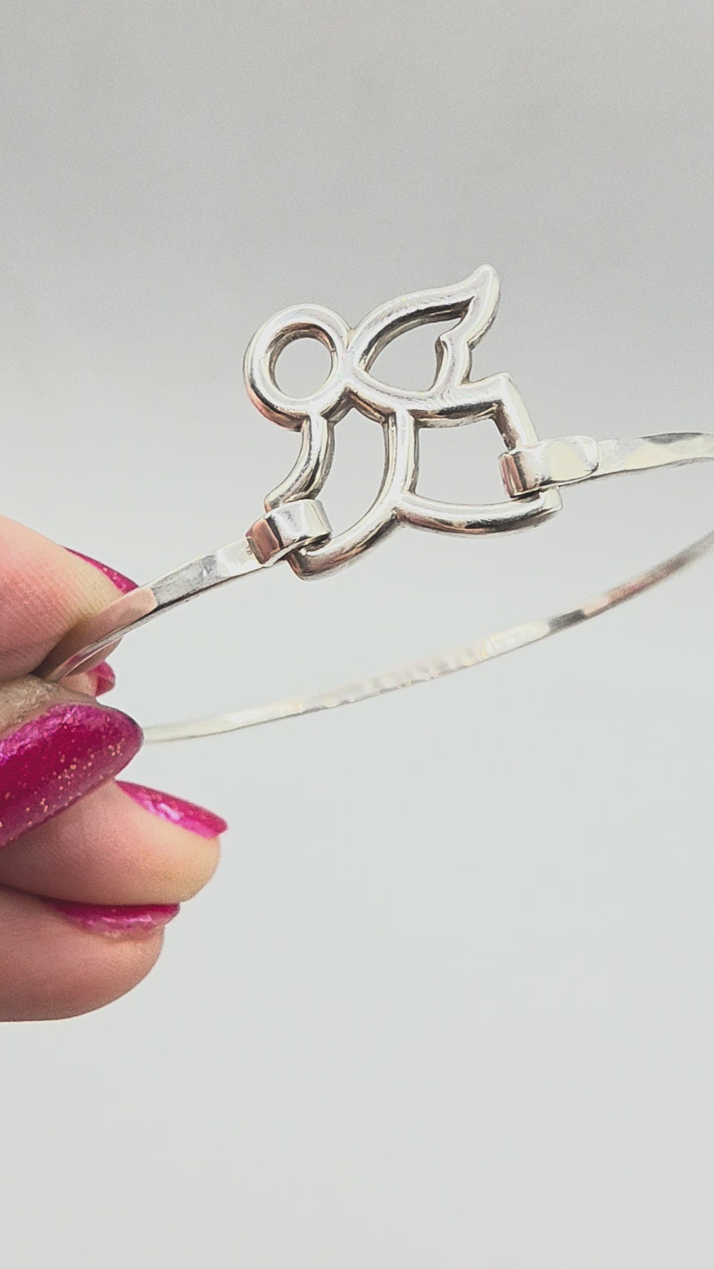 RETIRED James Avery Sterling Silver Flying Angel Hook-On Bangle Bracelet - 7.25"