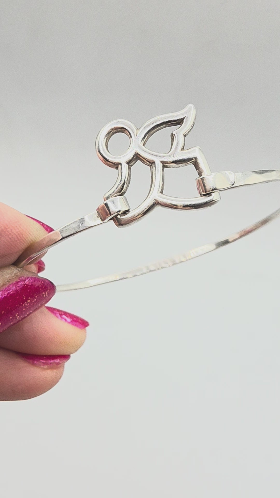 RETIRED James Avery Sterling Silver Flying Angel Hook-On Bangle Bracelet - 7.25"