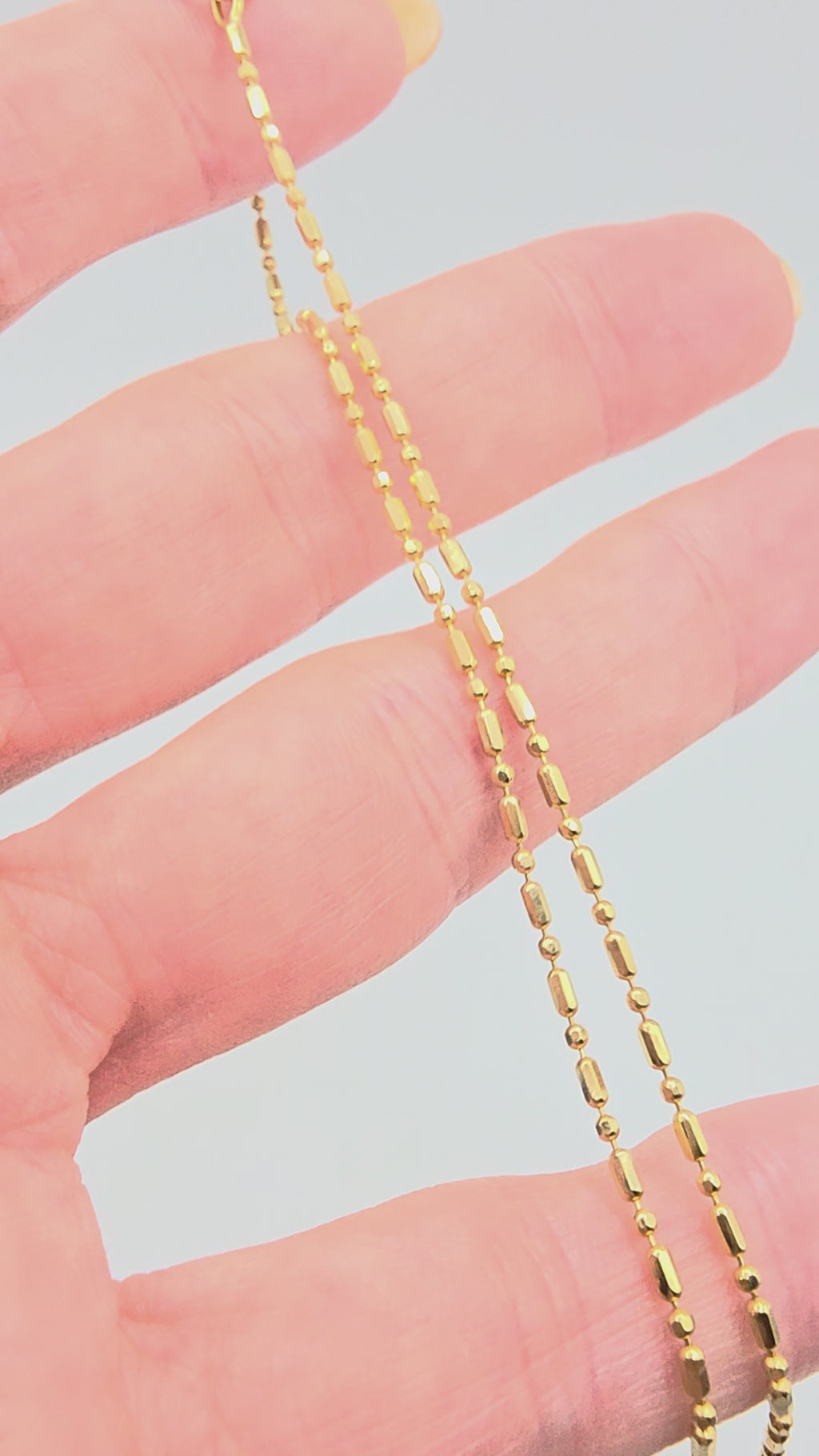 Vintage Balestra Solid 18K Gold Bar Bead 1.4mm Chain Necklace Italy - 16 Inch