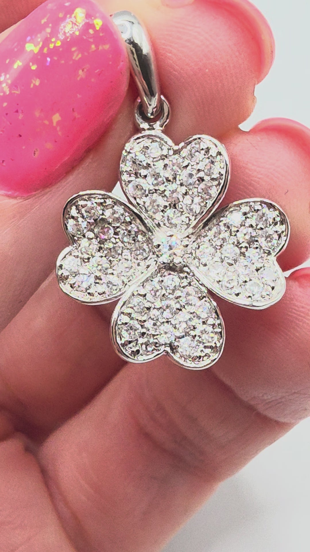925 Sterling Silver Four Leaf Heart Clover CZ Necklace Pendant