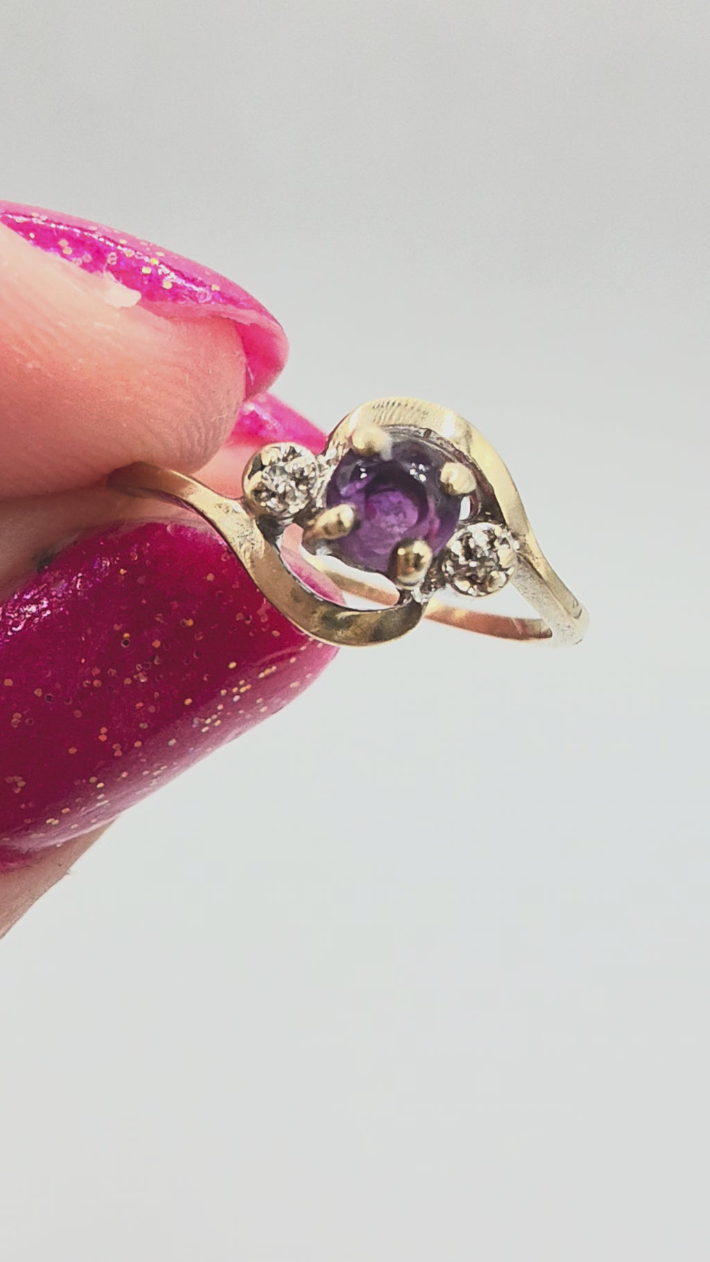 Joseph E. DeMarco Solid 10K Gold Amethyst Ring with Diamond Accents - Size 4.75