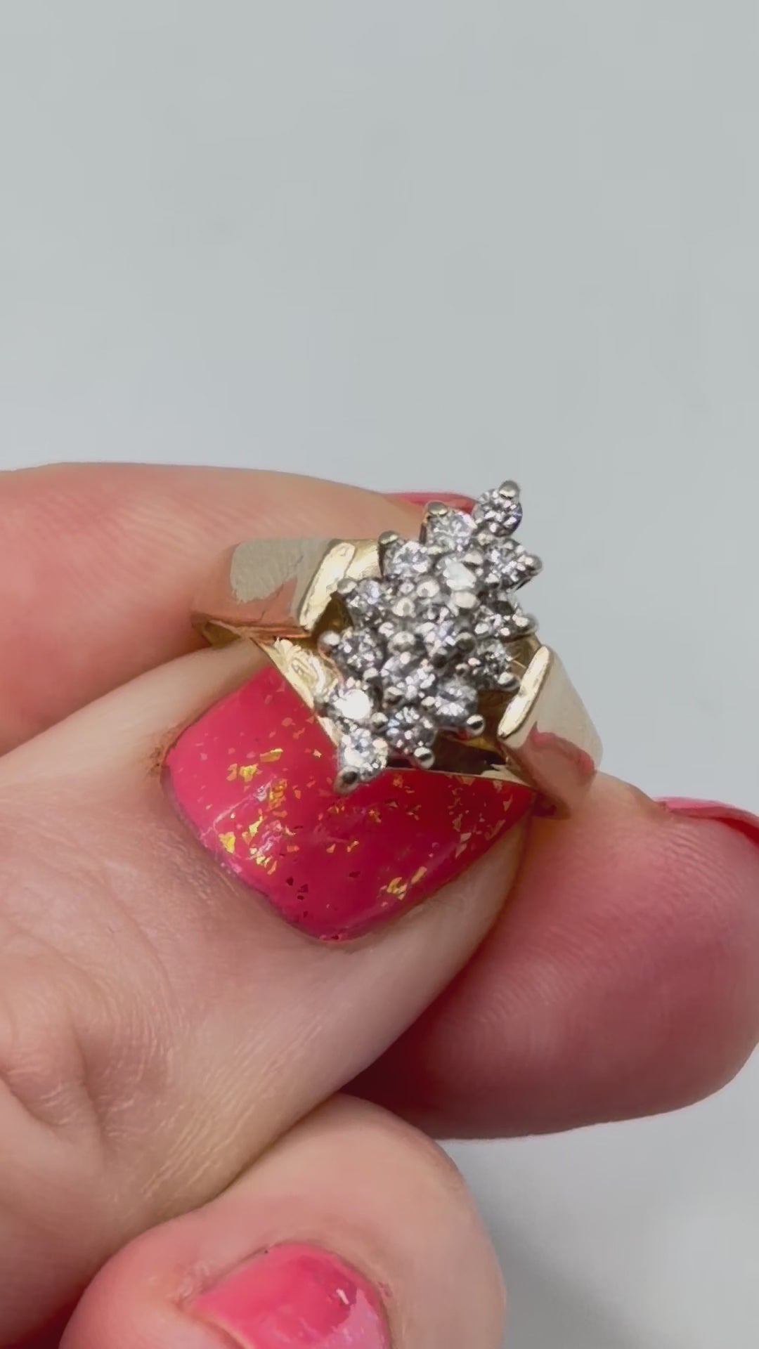 Magic Glo Solid 14KP Yellow Gold Ring with Diamond Cluster – Size 5.25