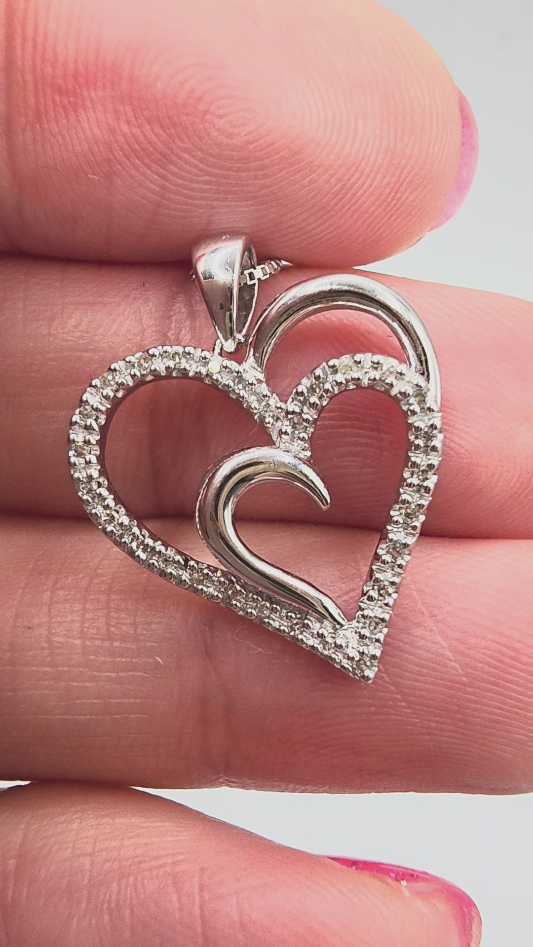Sun Jewelry 925 Sterling Silver Double Heart Diamond Pendant Necklace - 18 Inch