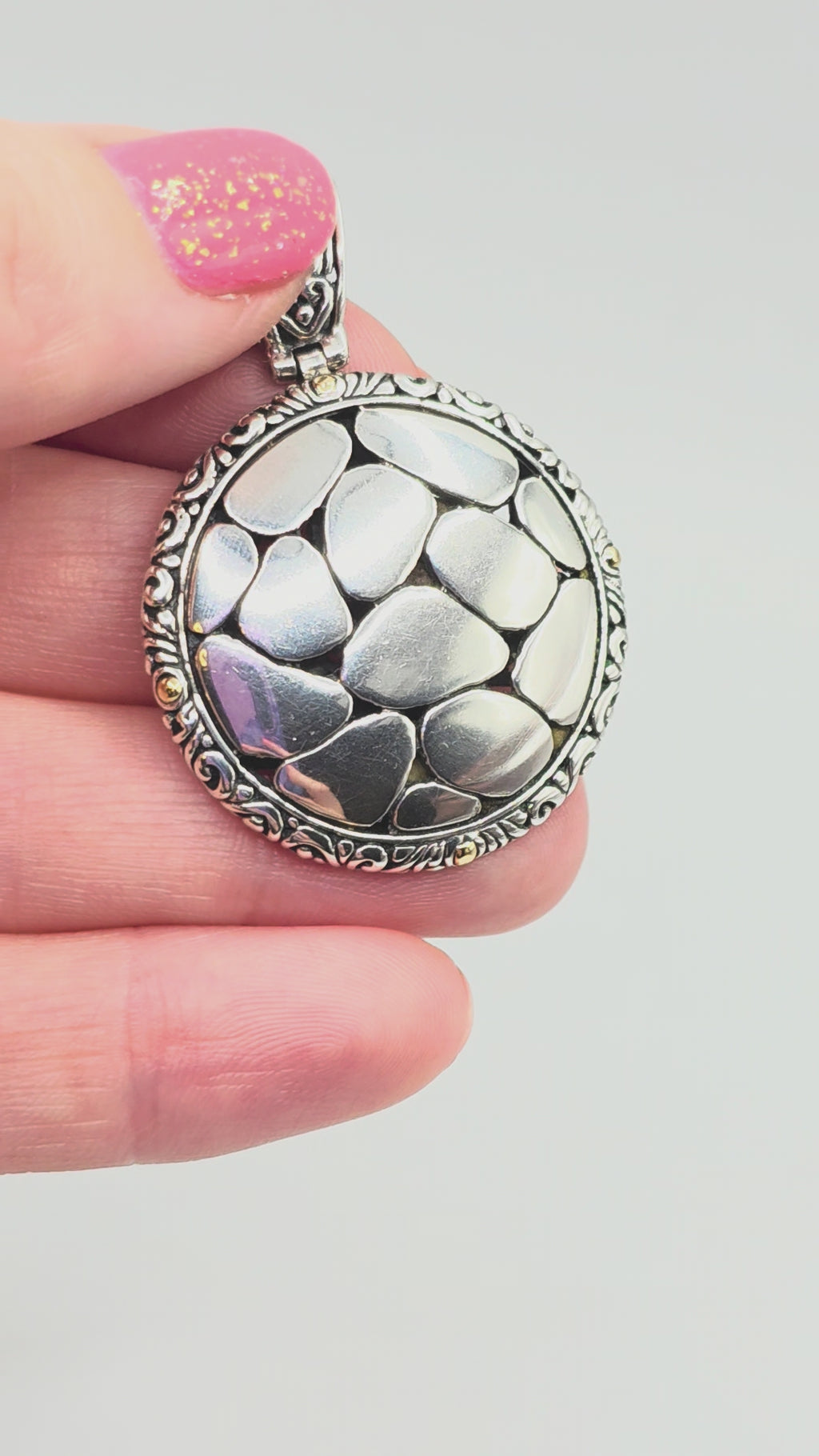 EFFY Sterling Silver Round Pebble Disc Necklace Pendant with 18K Gold Accents