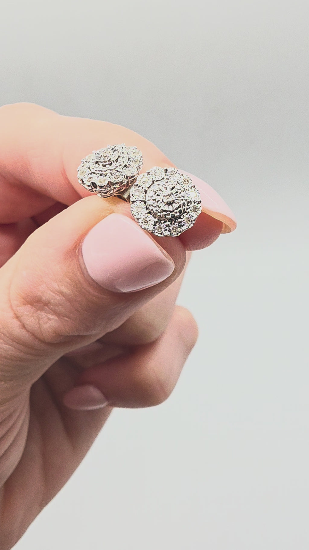 Solid 925 Sterling Silver Bridge Diamond Cluster Stud Earrings - 1/10 CTW
